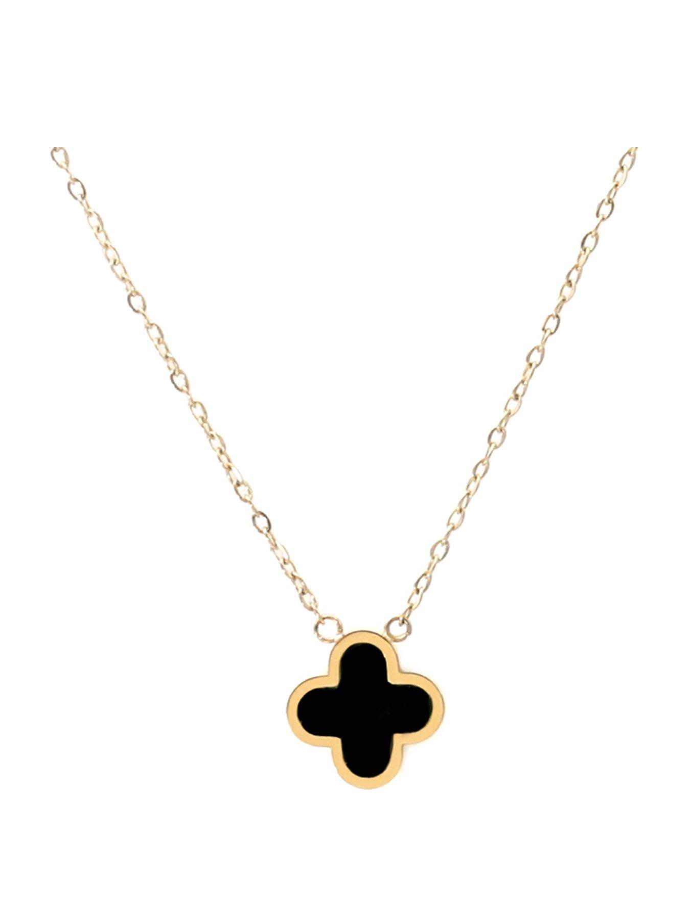 Say It With Graphite Crystal Clover Necklace - Yellow Gold