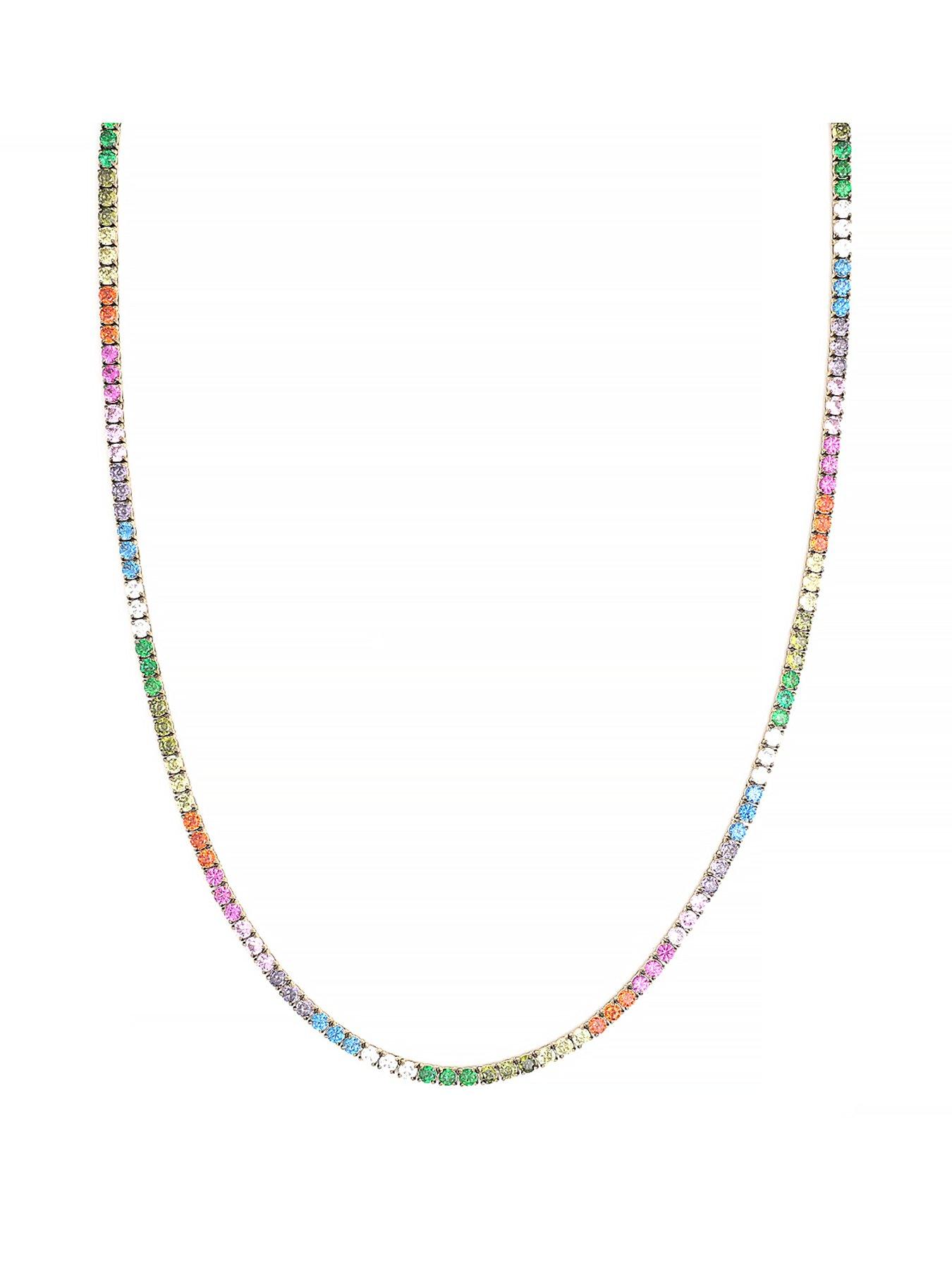 Say It With Rainbow Tennis Necklace - Yellow Gold