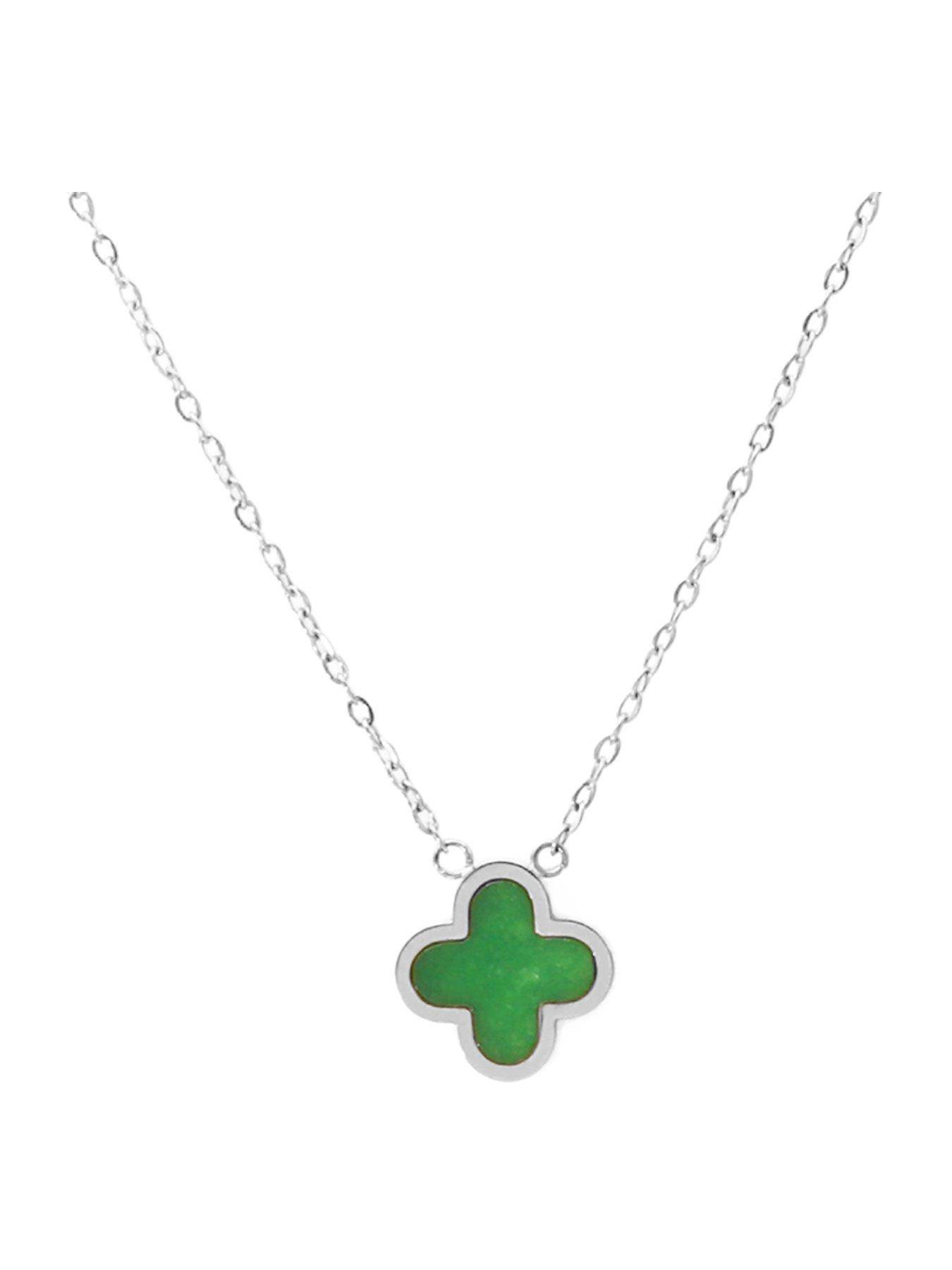 Say It With Green Crystal Clover Necklace - Silver