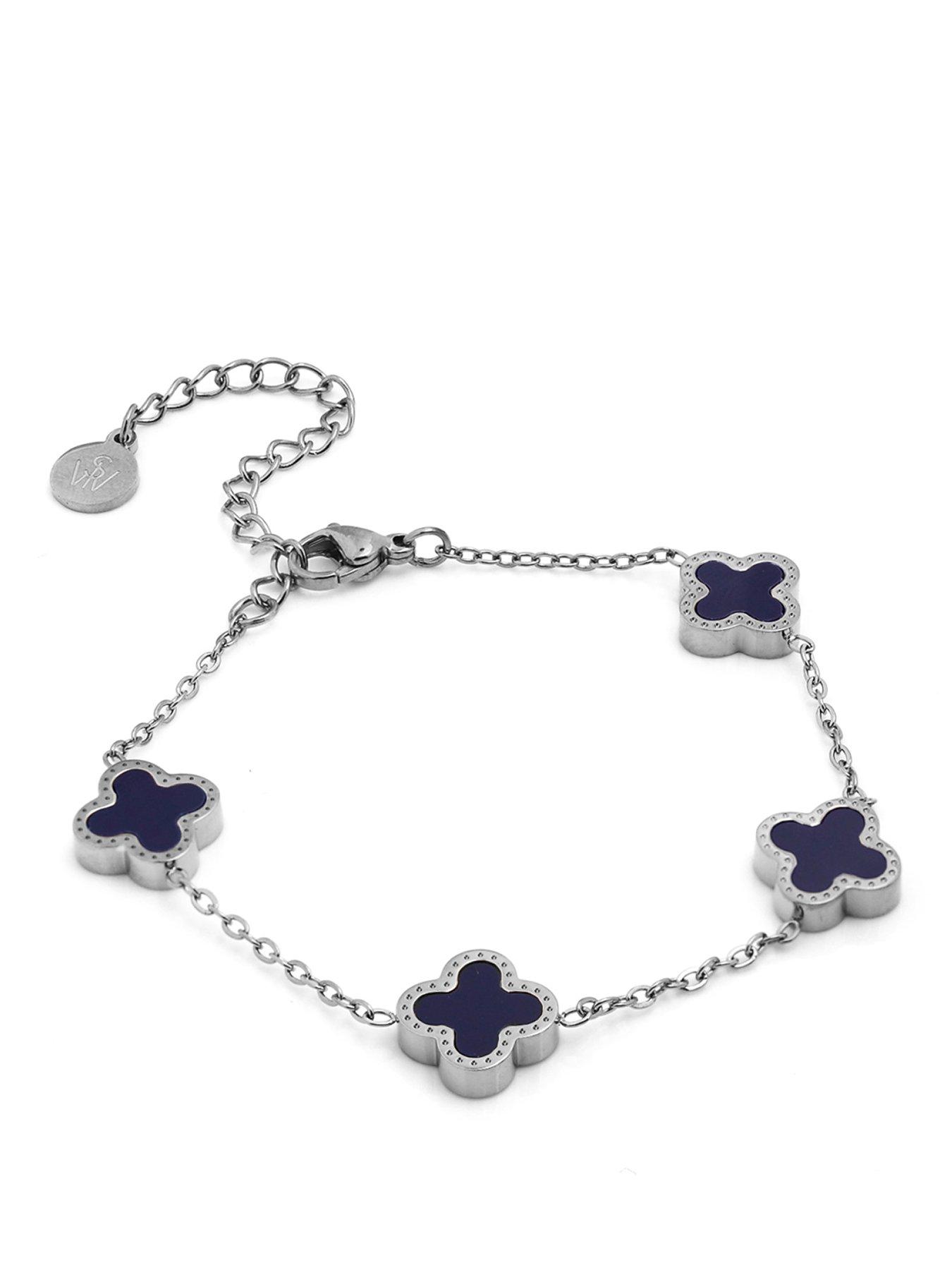 Say It With Blue Clover Chain Bracelet - Silver