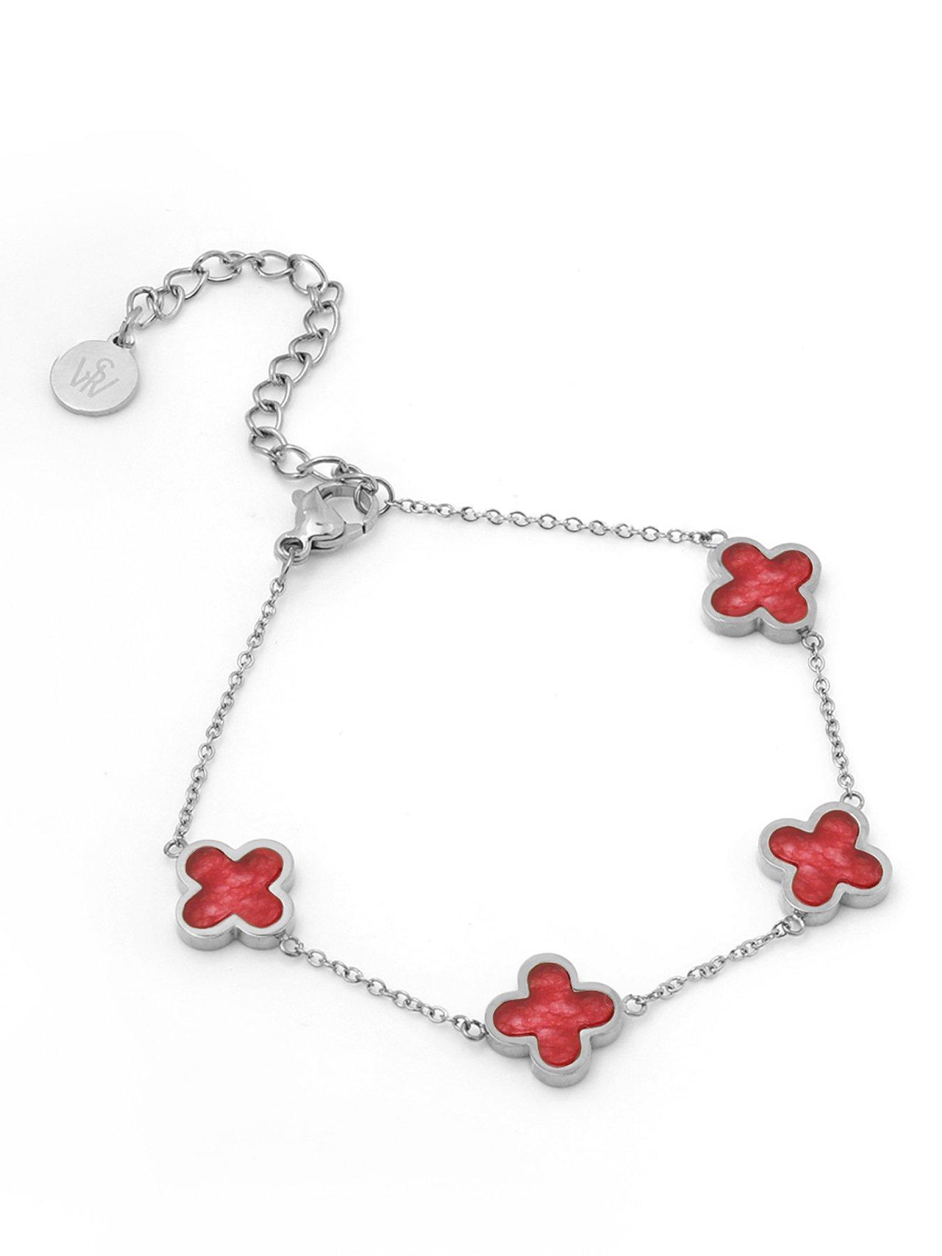 Say It With Cherry Red Crystal Clover Bracelet - Silver
