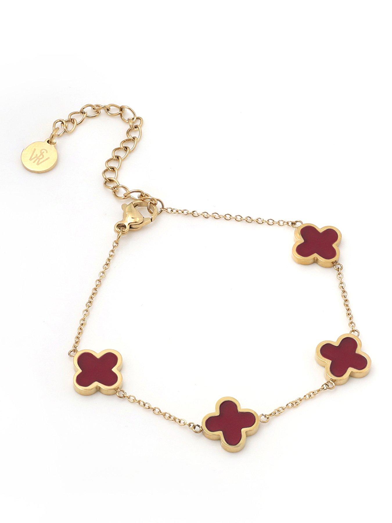 Say It With Plum Crystal Clover Bracelet - Yellow Gold