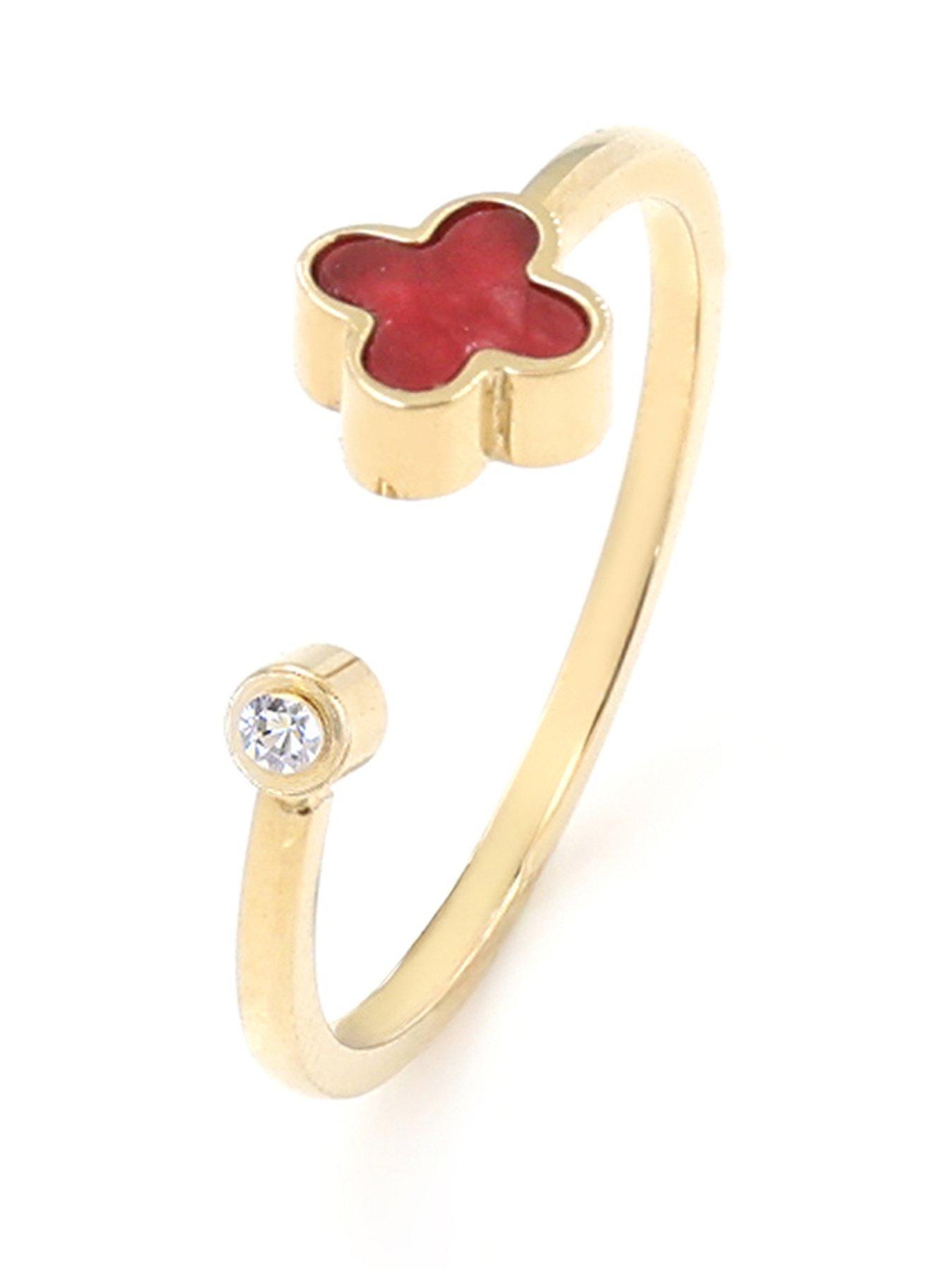 Say It With Cherry Red Crystal Clover Ring - Yellow Gold
