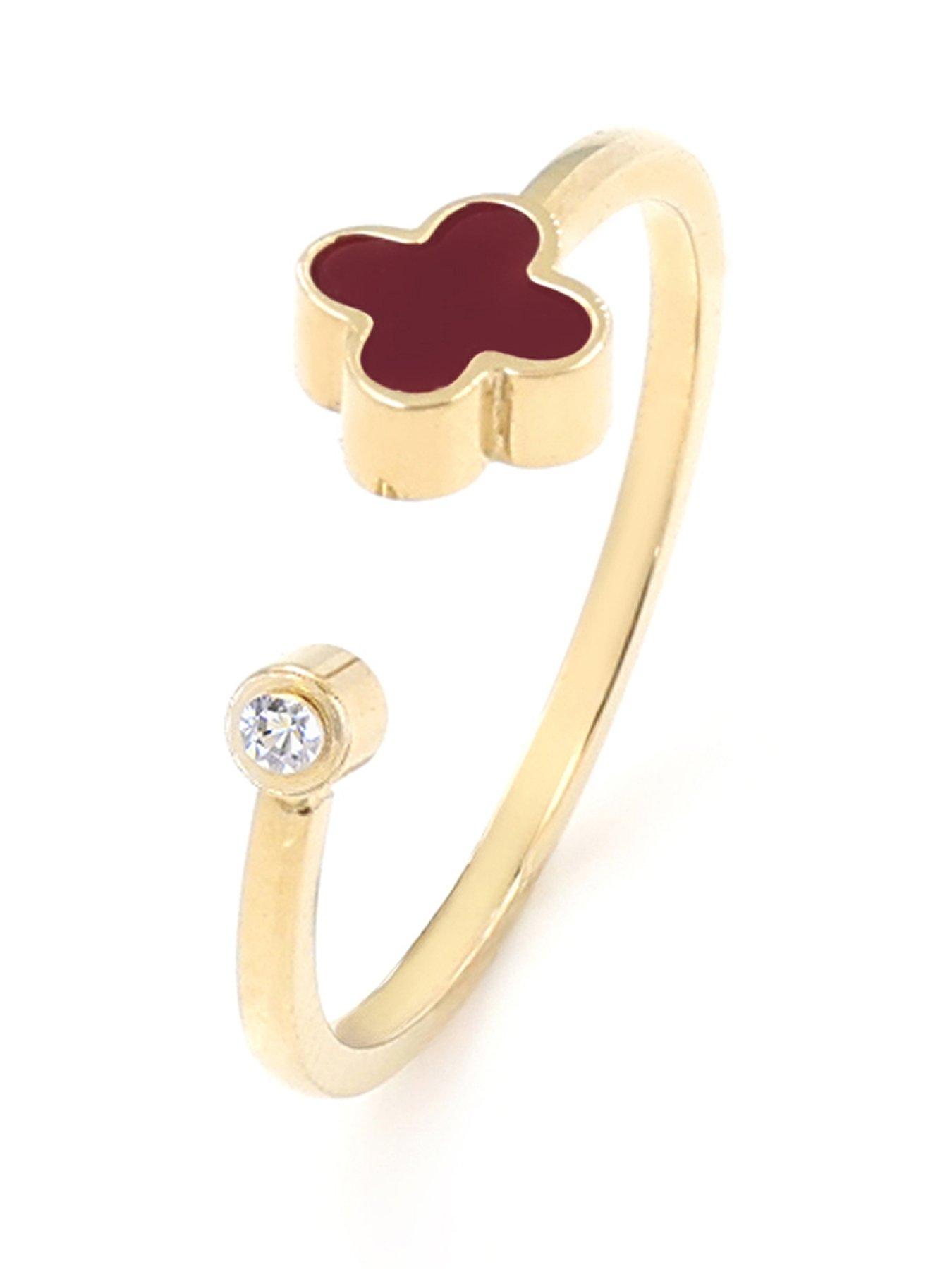 Say It With Plum Crystal Clover Ring - Yellow Gold