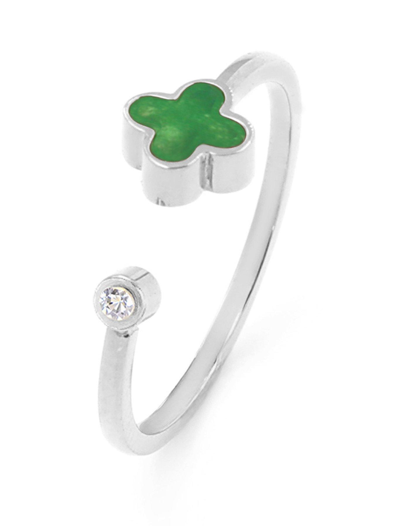 Say It With Green Crystal Clover Ring - Silver