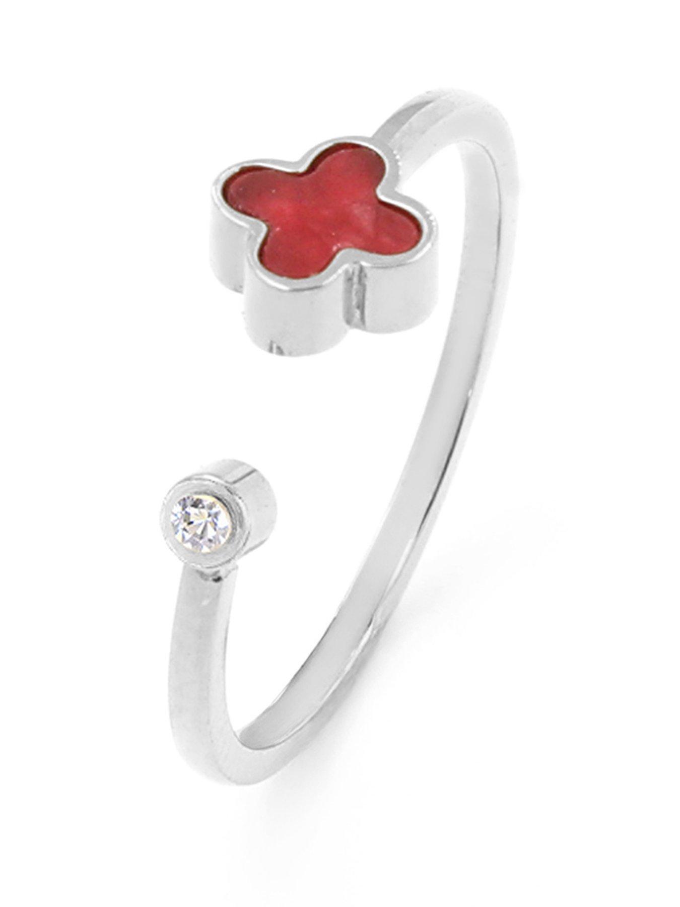 Say It With Cherry Red Crystal Clover Ring - Silver