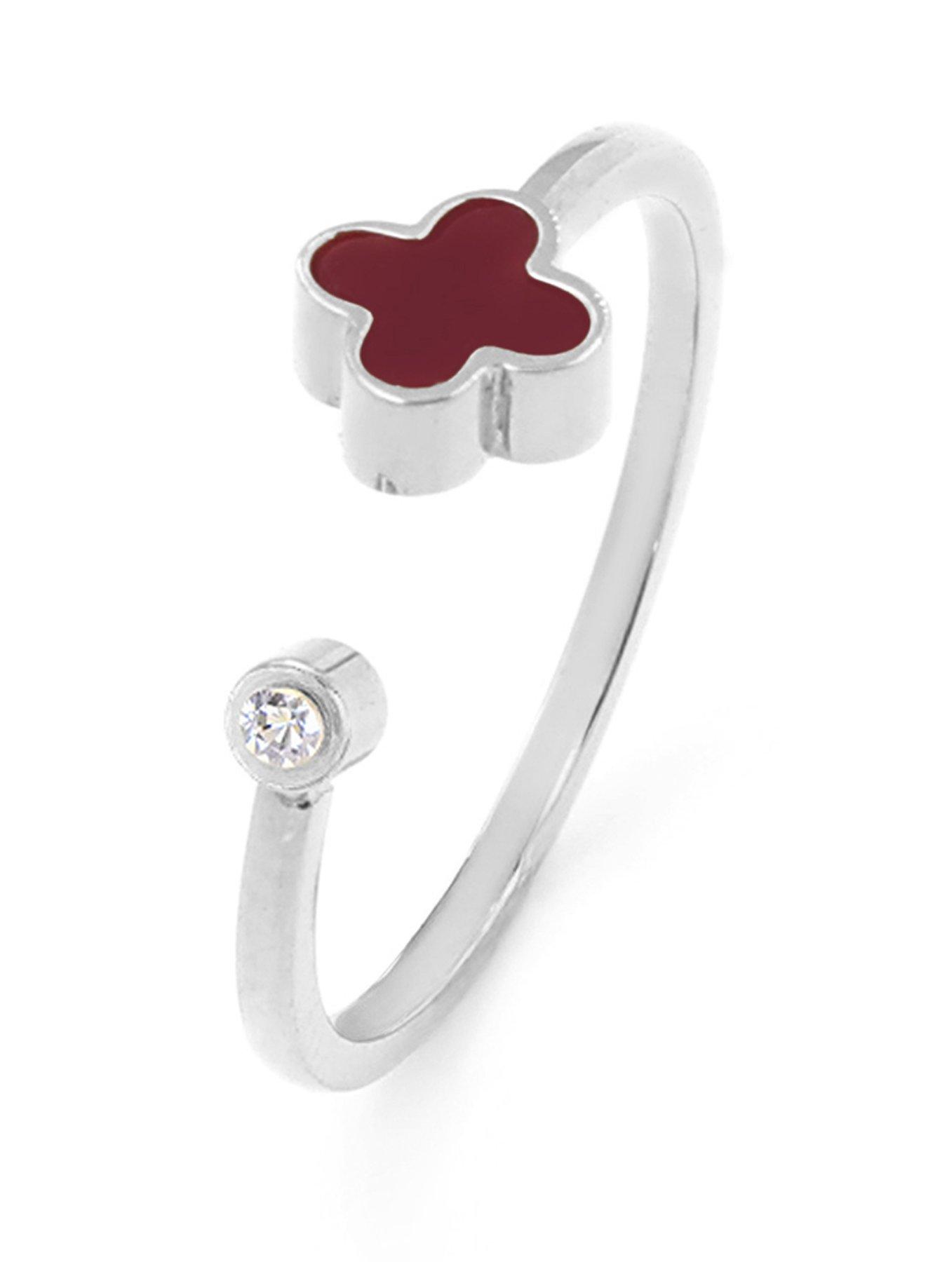 Say It With Plum Crystal Clover Ring - Silver