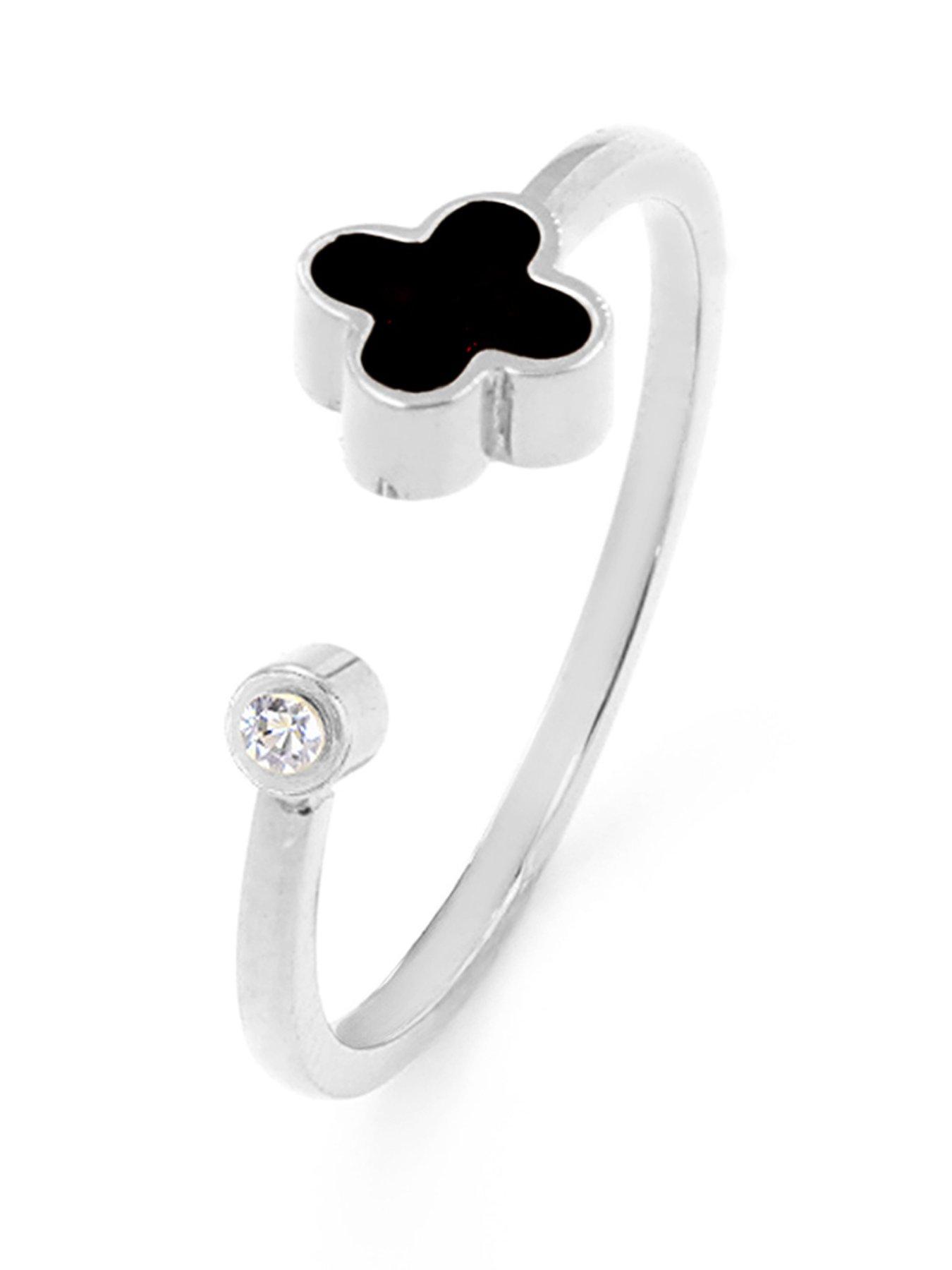 Say It With Graphite Crystal Clover Ring - Silver
