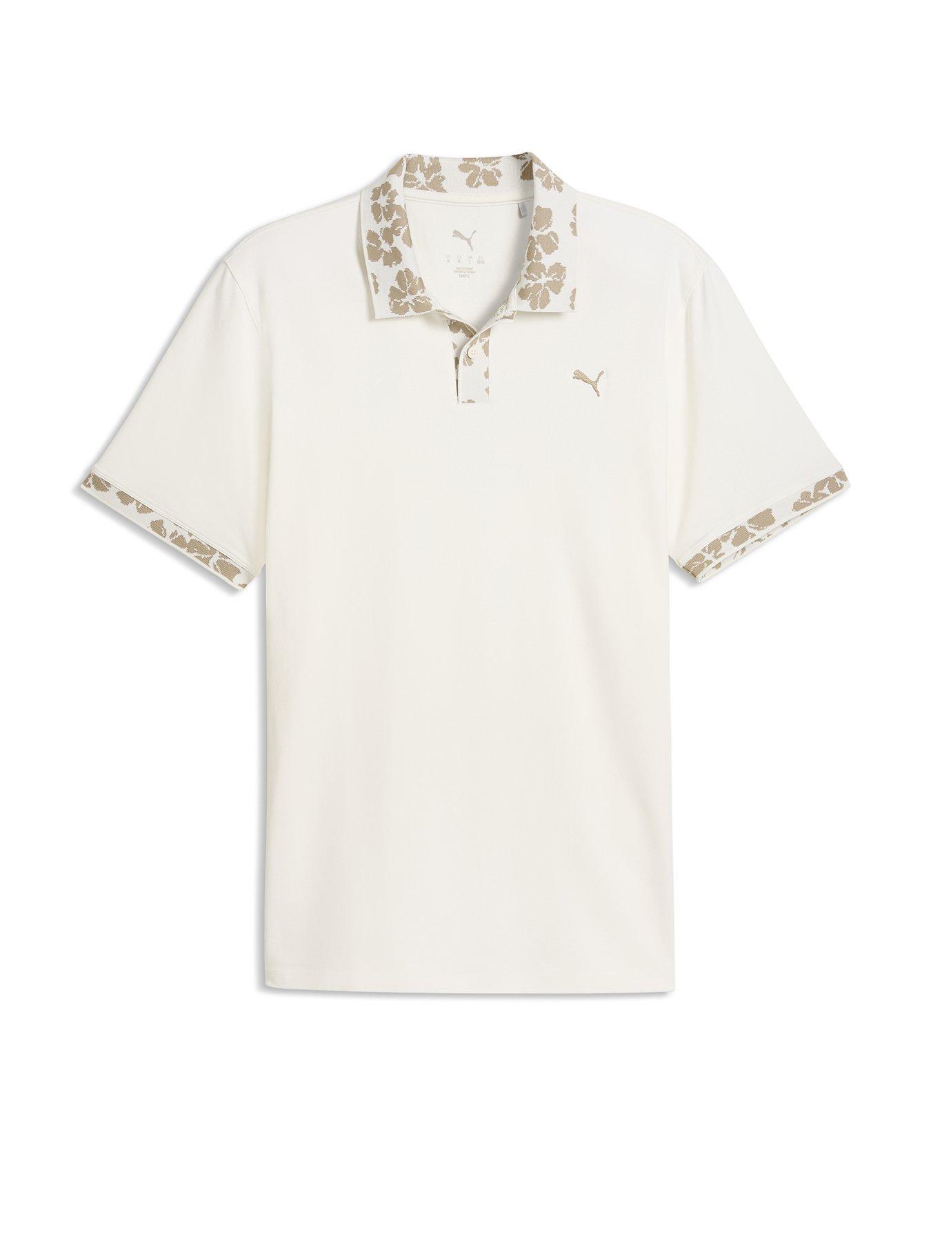 Puma Mens Golf Modalon Floral Rib Polo T-Shirt - White
