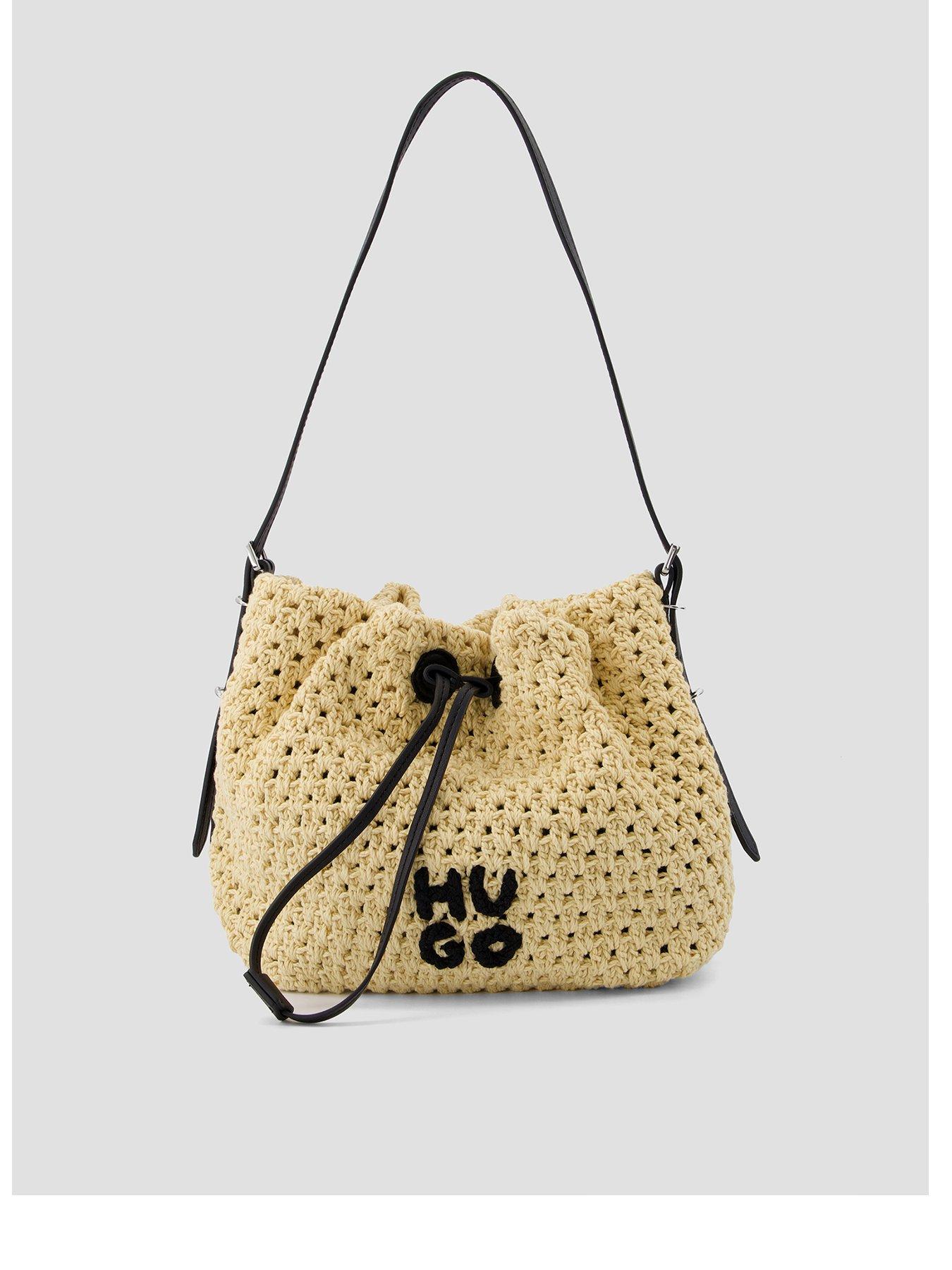 HUGO Neeko Crochet Drawstring Bag - Beige