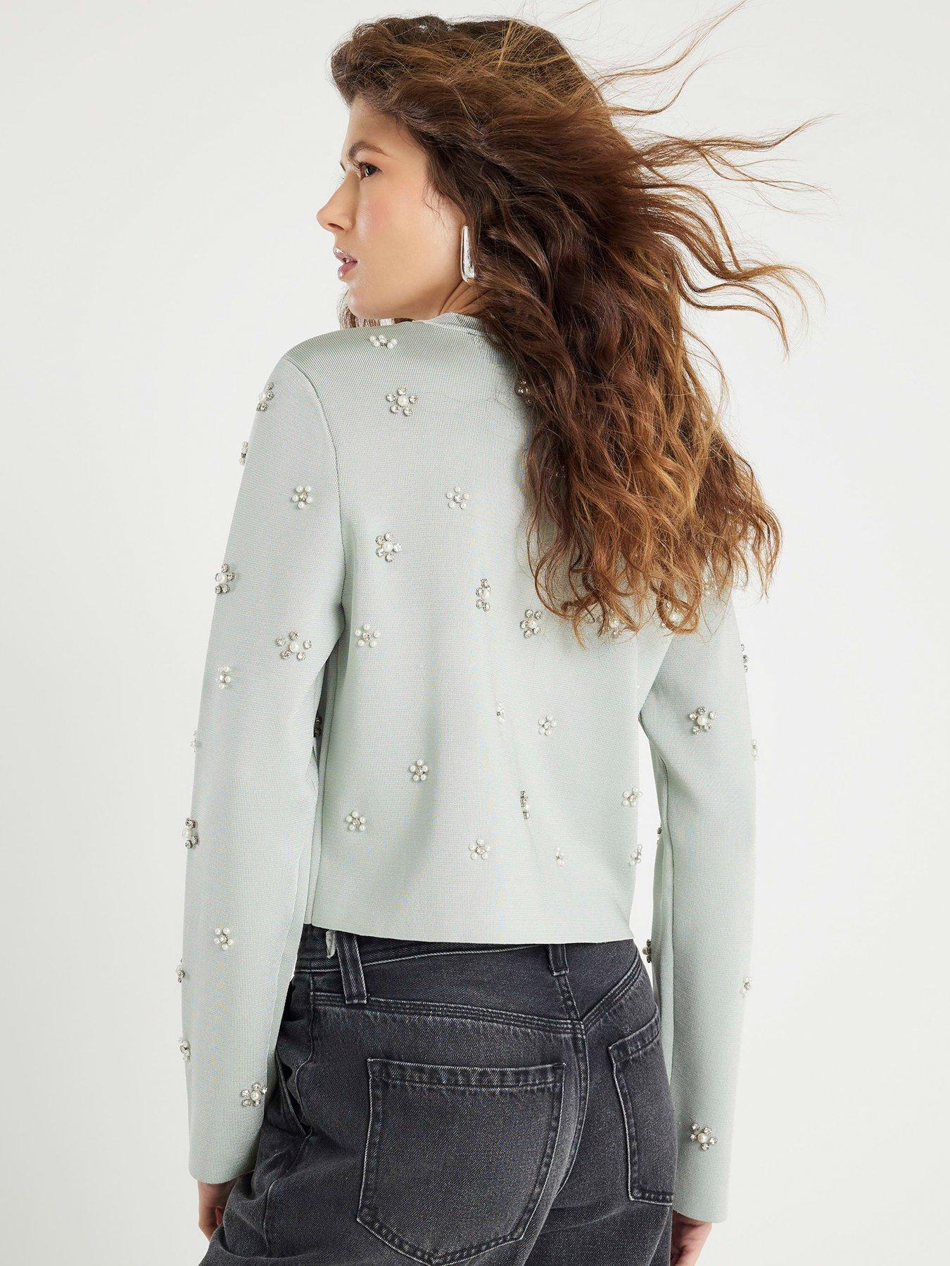 Pull Femme River Island Gris Transparent - Taille UK 14, Neuf Avec étiquette