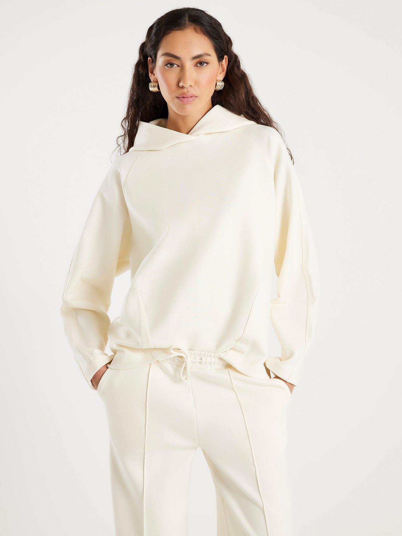 River Island Long Sleeve Premium Neoprene Hoodie - White