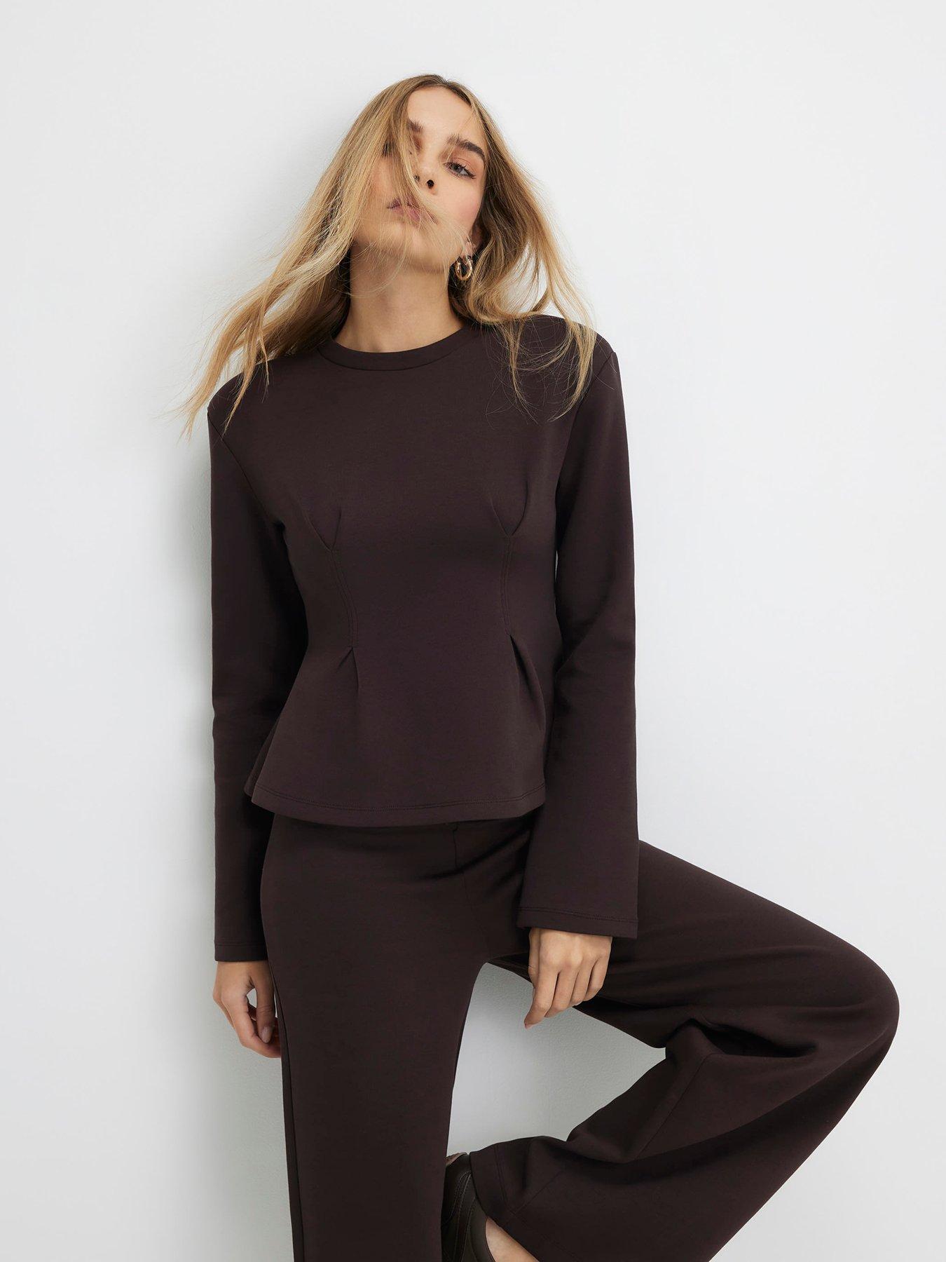 River Island Long Sleeve Corset Detail Top - Brown