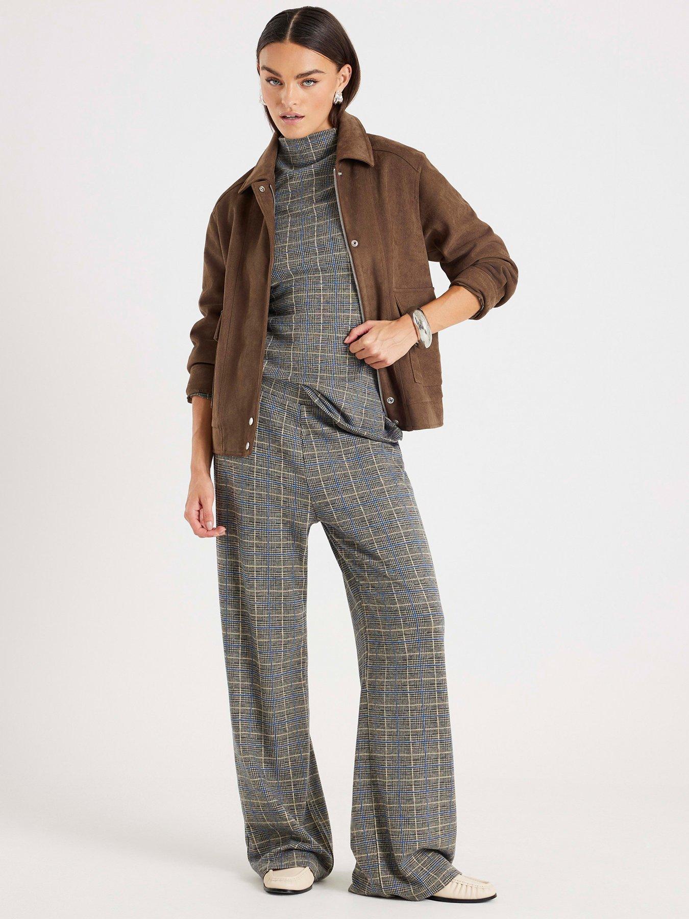 River Island Wide Leg Cosy Check Trouser - Grey