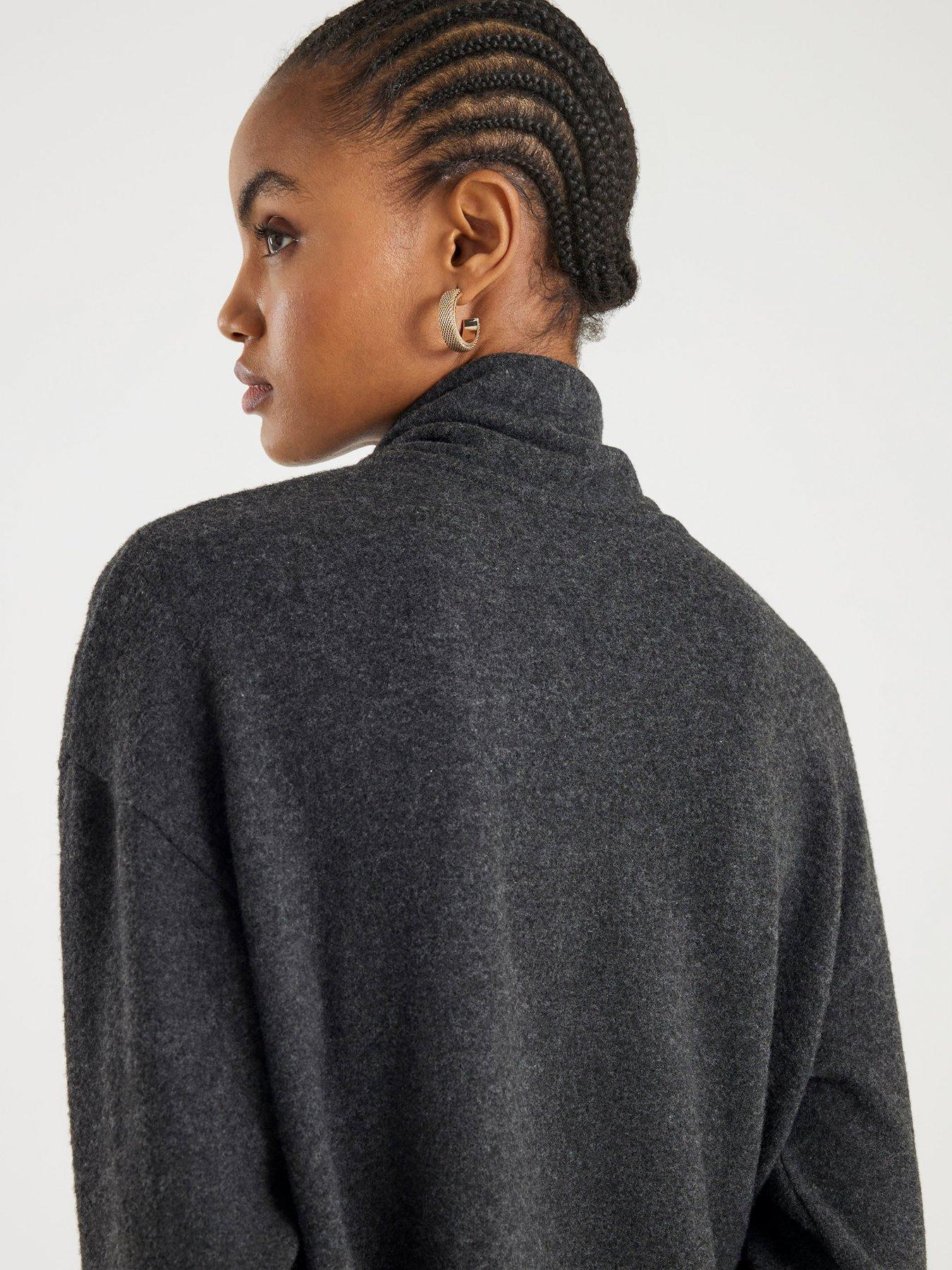 Image 2 of 4 of River Island Long Sleeve Scarf Tie Neck Cosy Top - Grey
