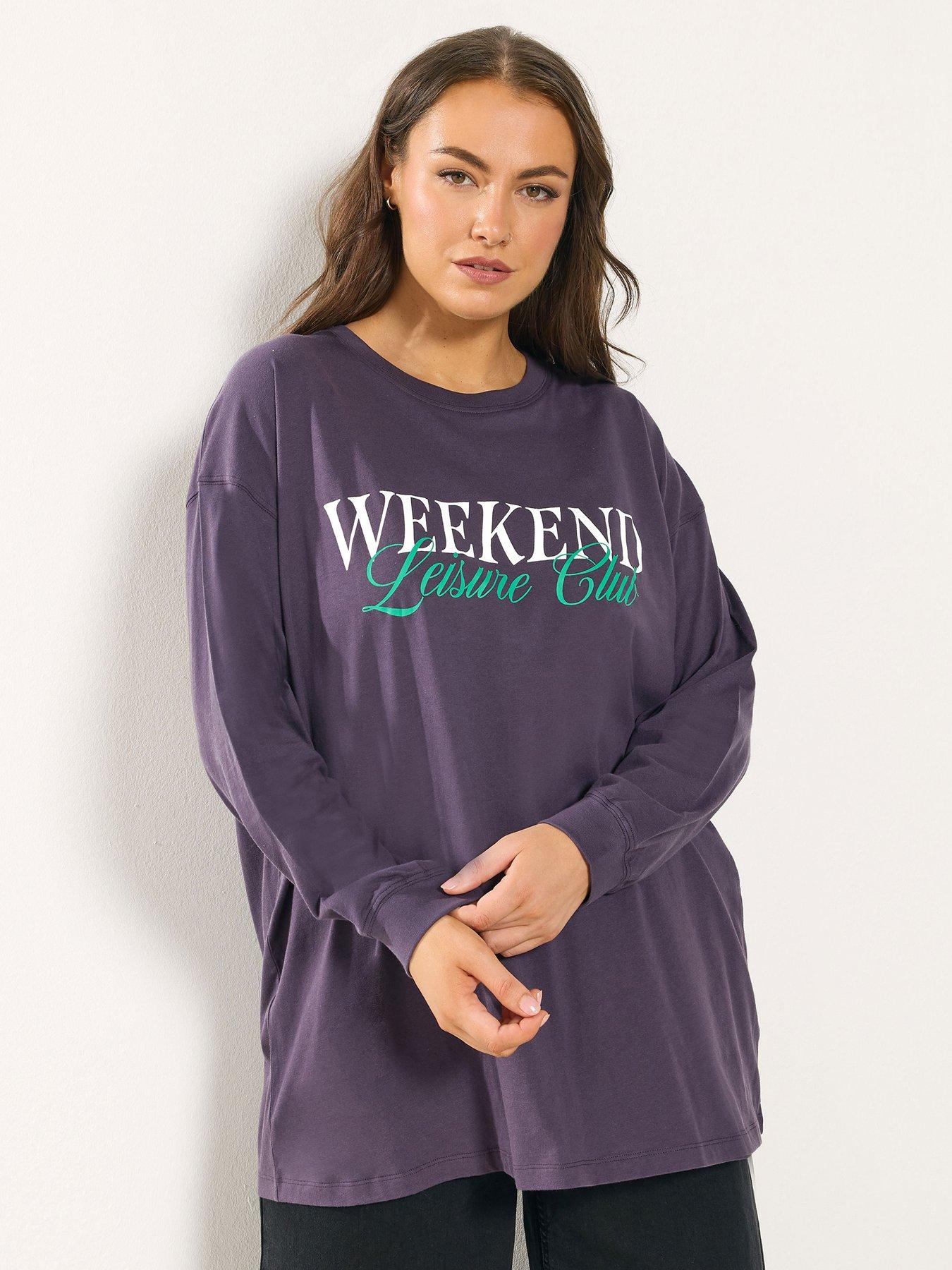 Yours Curve Long Sleeve Weekend T-Shirt - Purple