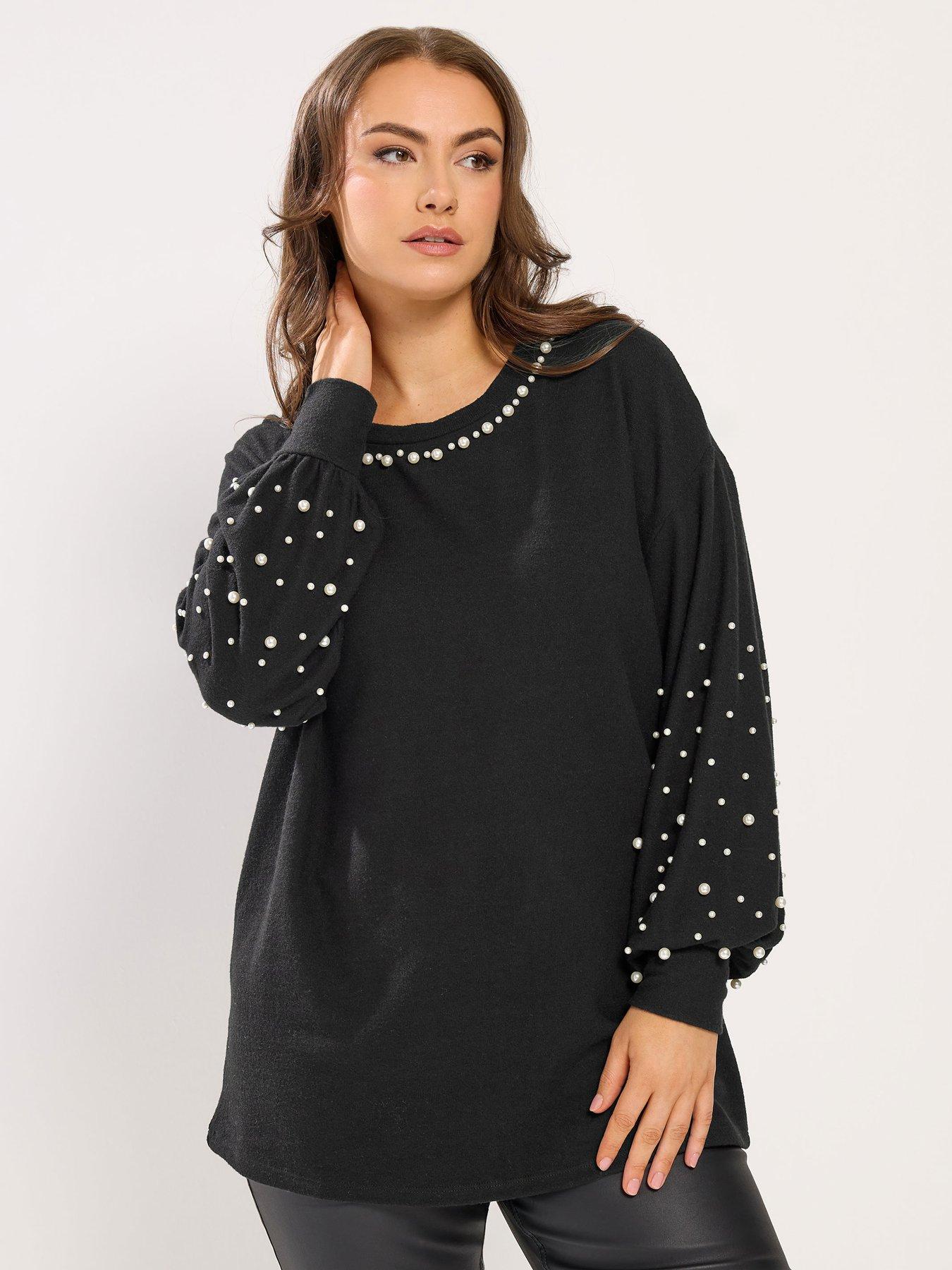 Yours Curve Pearl Detail Jumper - Black