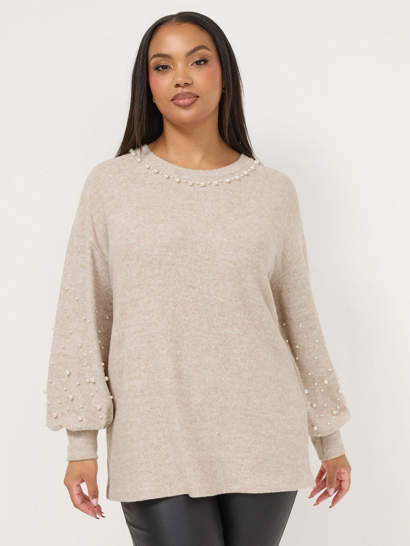 Yours Curve Pearl Detail Jumper - Natural