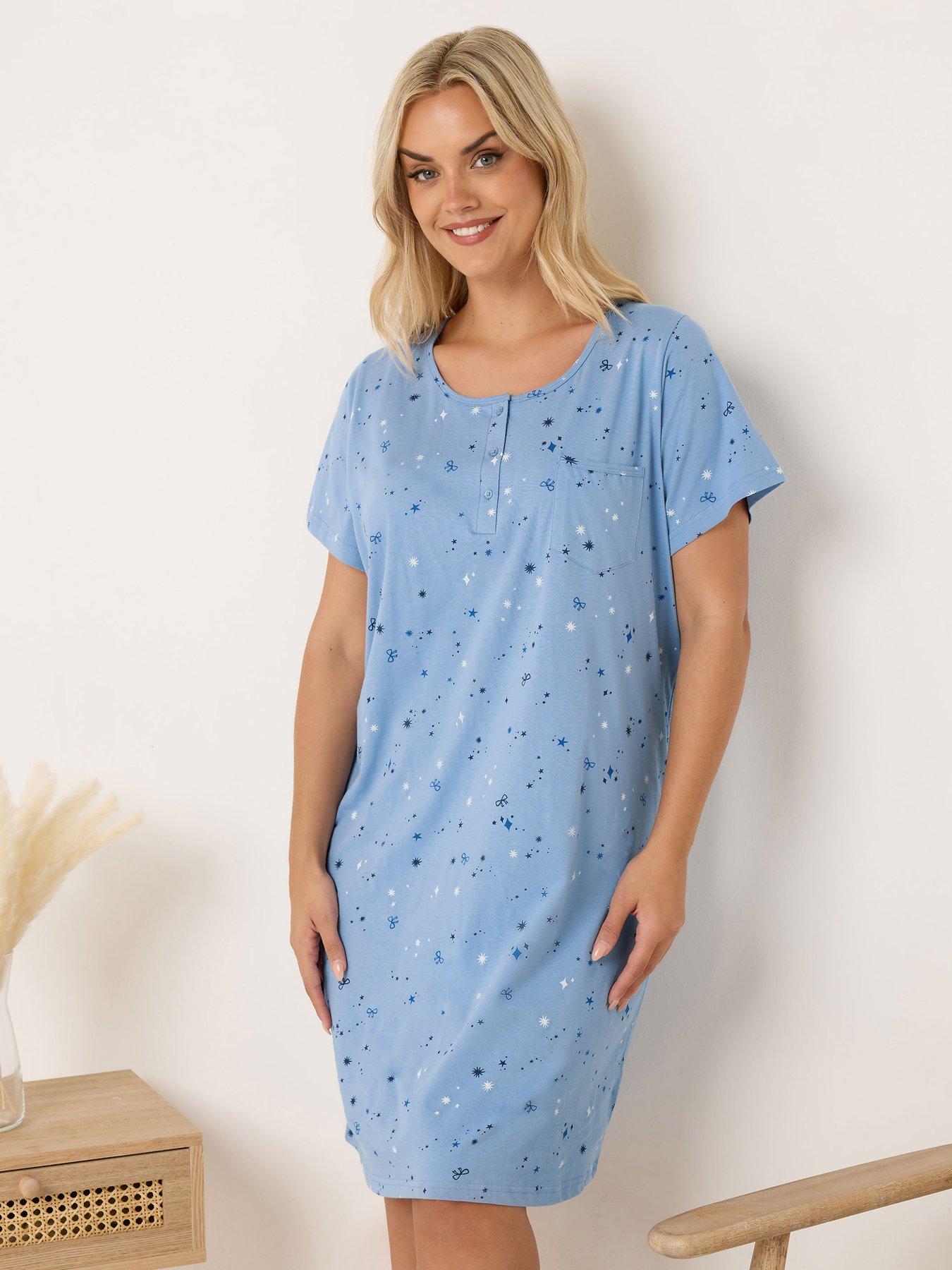 Yours Curve Sparkle Bows Placket Nightdress - Blue