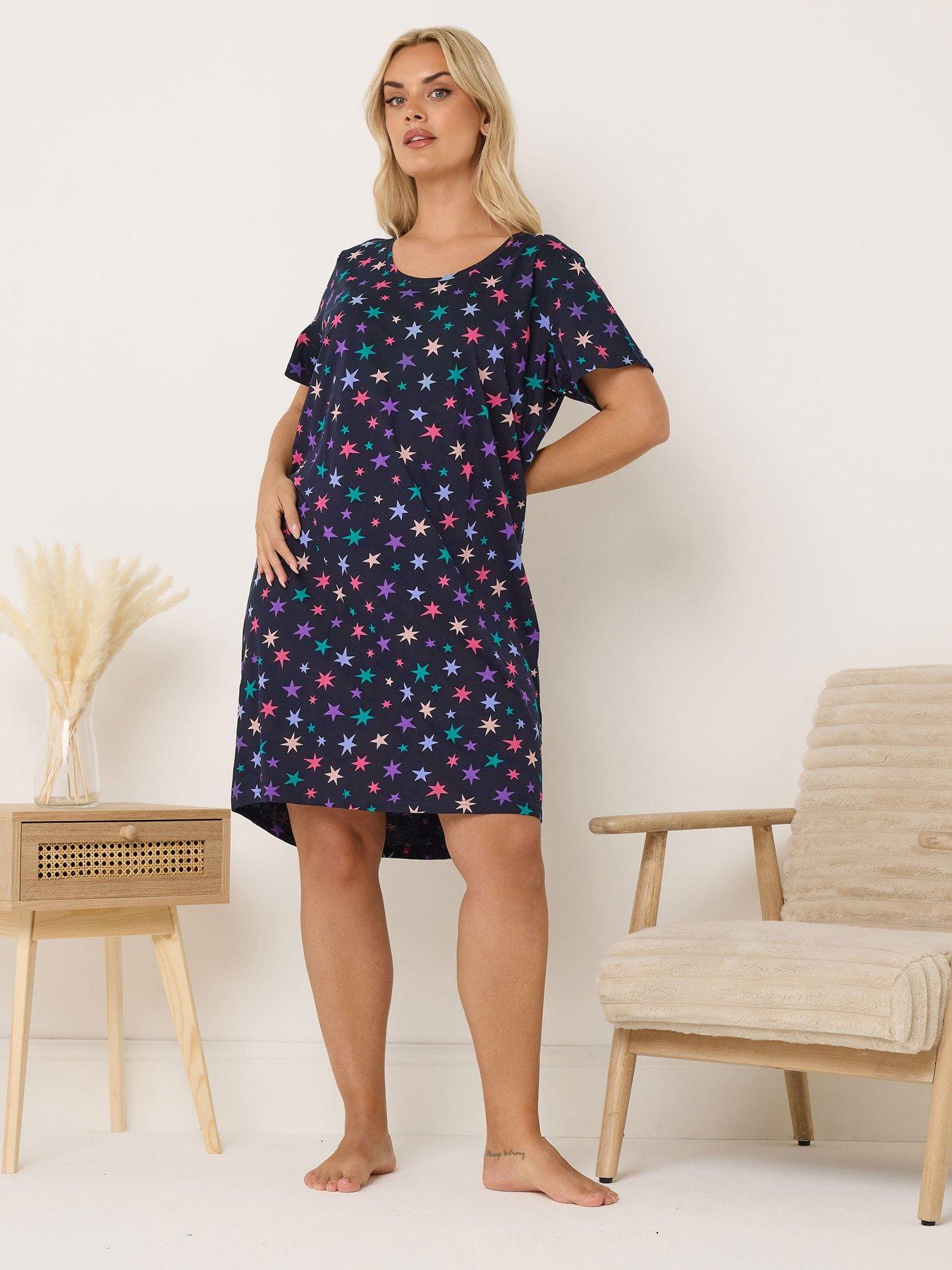 Image 1 of 4 of Yours Curve Multi Star Dipped Back Nightdress - Blue