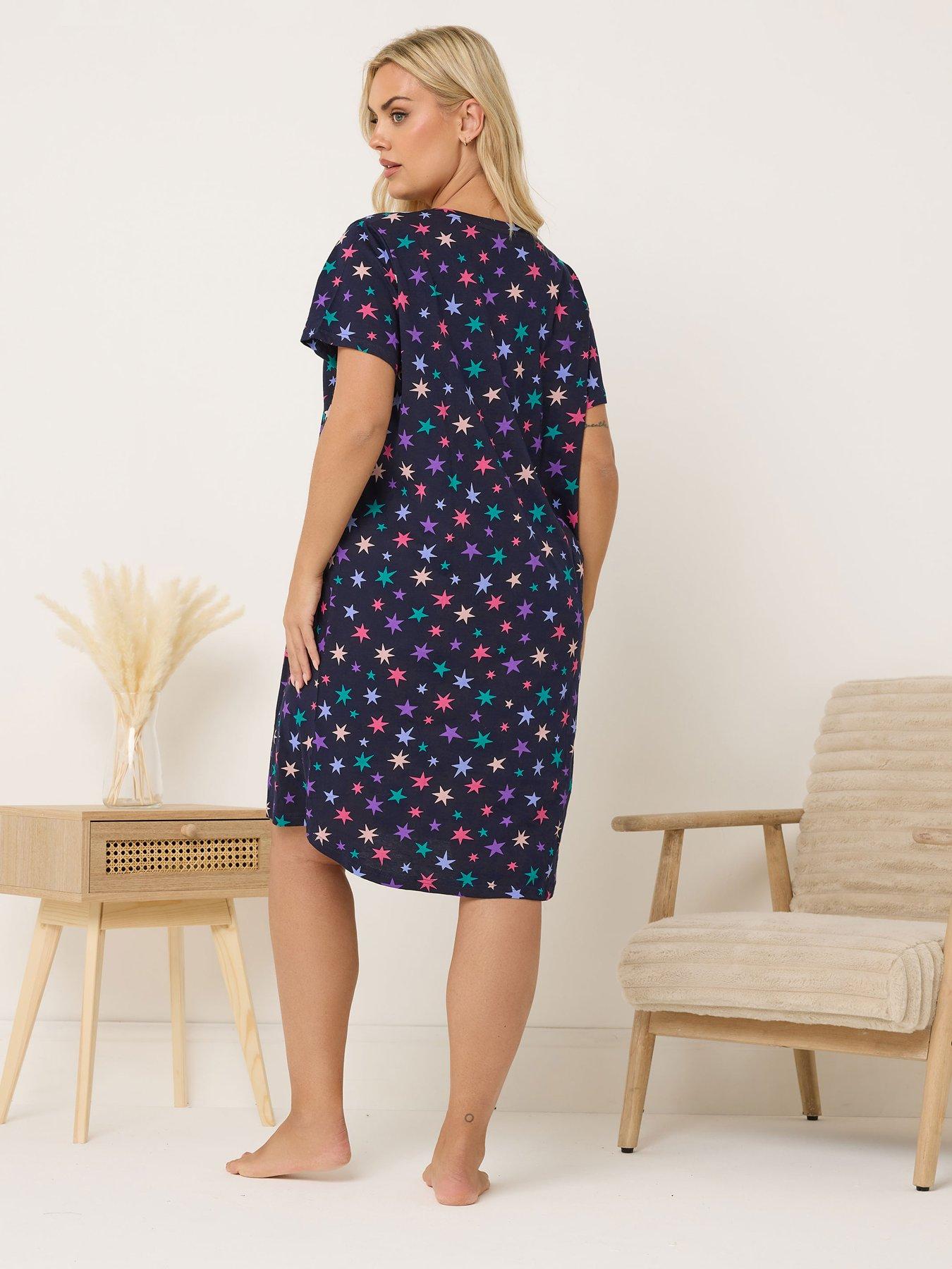 Image 2 of 4 of Yours Curve Multi Star Dipped Back Nightdress - Blue