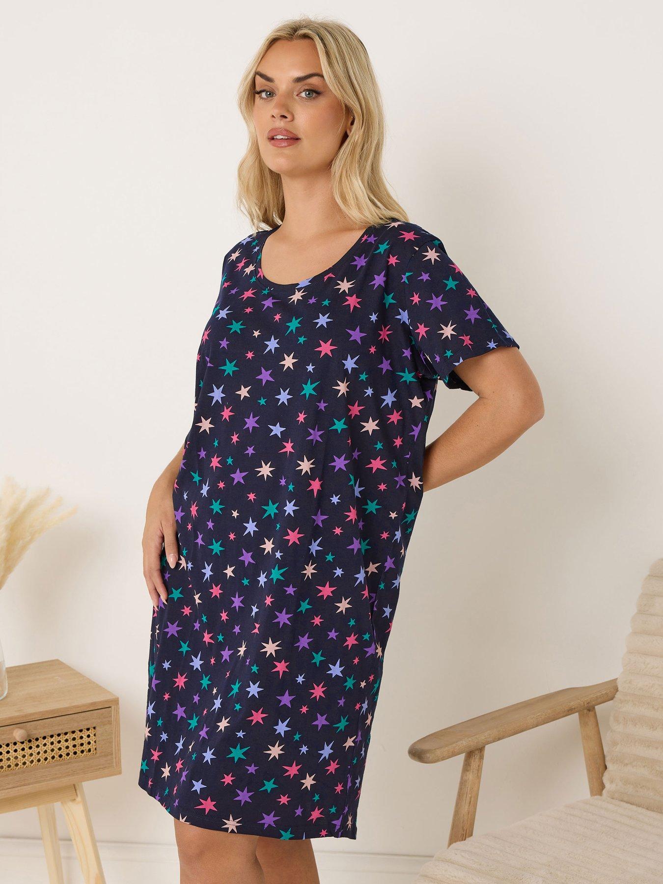 Image 3 of 4 of Yours Curve Multi Star Dipped Back Nightdress - Blue