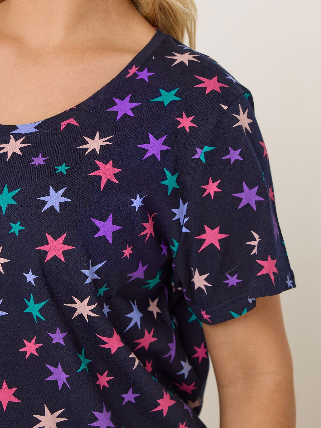 Image 4 of 4 of Yours Curve Multi Star Dipped Back Nightdress - Blue