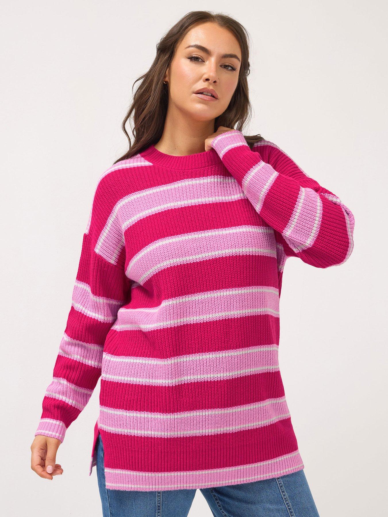 Yours Curve Drop Shoulder Stripe Jumper - Pink