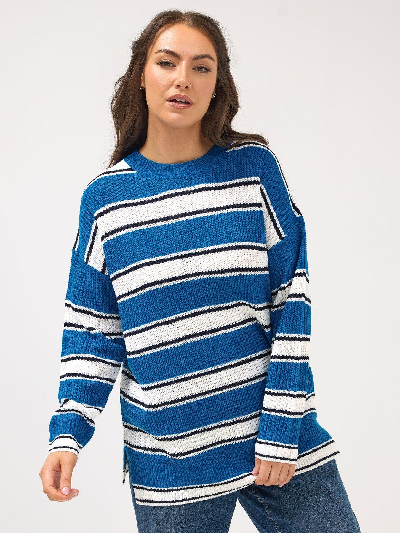 yours-curve-drop-shoulder-stripe-jumper-blue