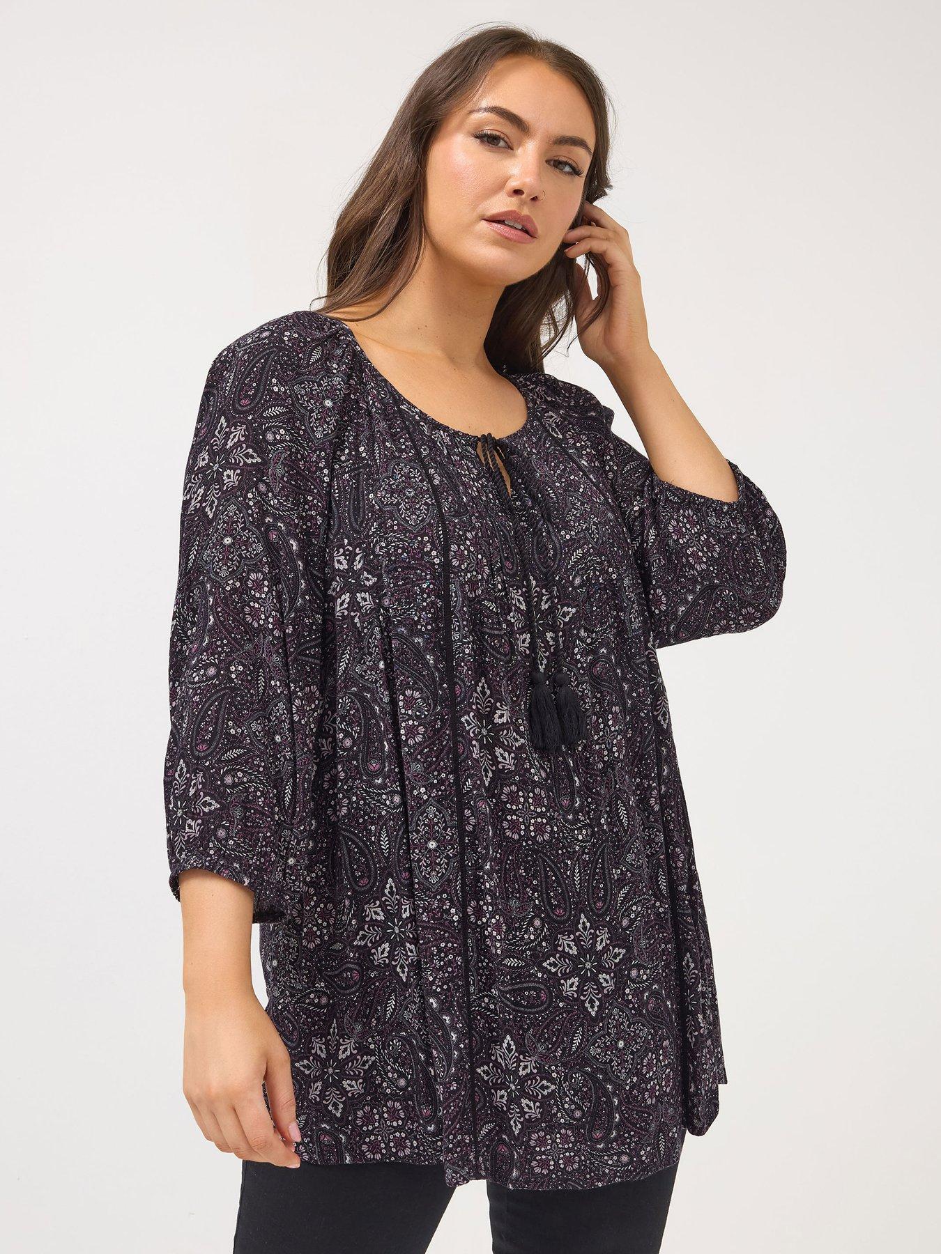 yours-curve-34-sleeve-tie-front-top-black