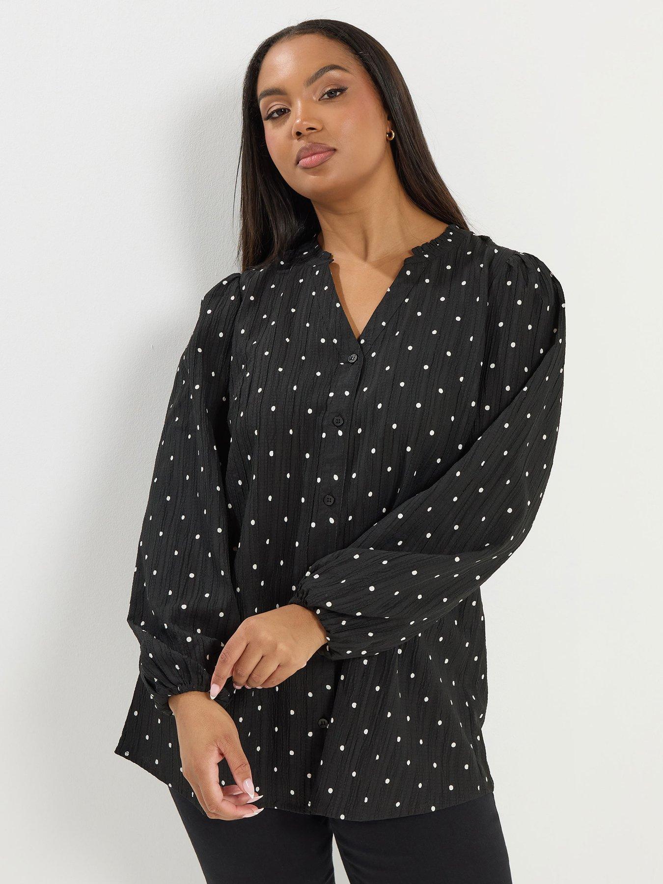 Yours Curve Textured Notch Neck Blouse - Black