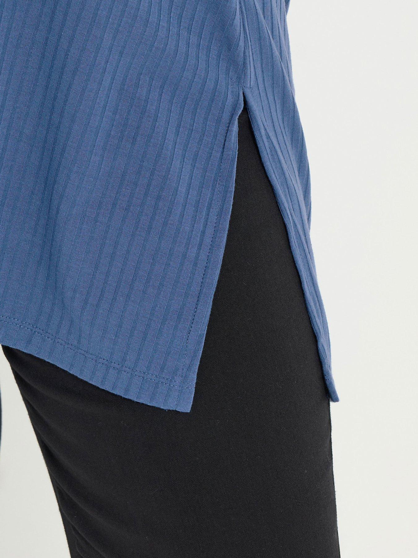 Yours Curve Button Through Ribbed Top - Blue | Very