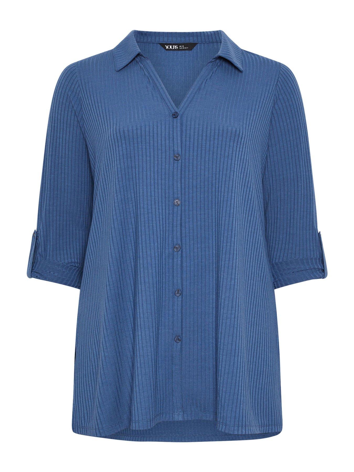Yours Curve Button Through Ribbed Top - Blue | Very