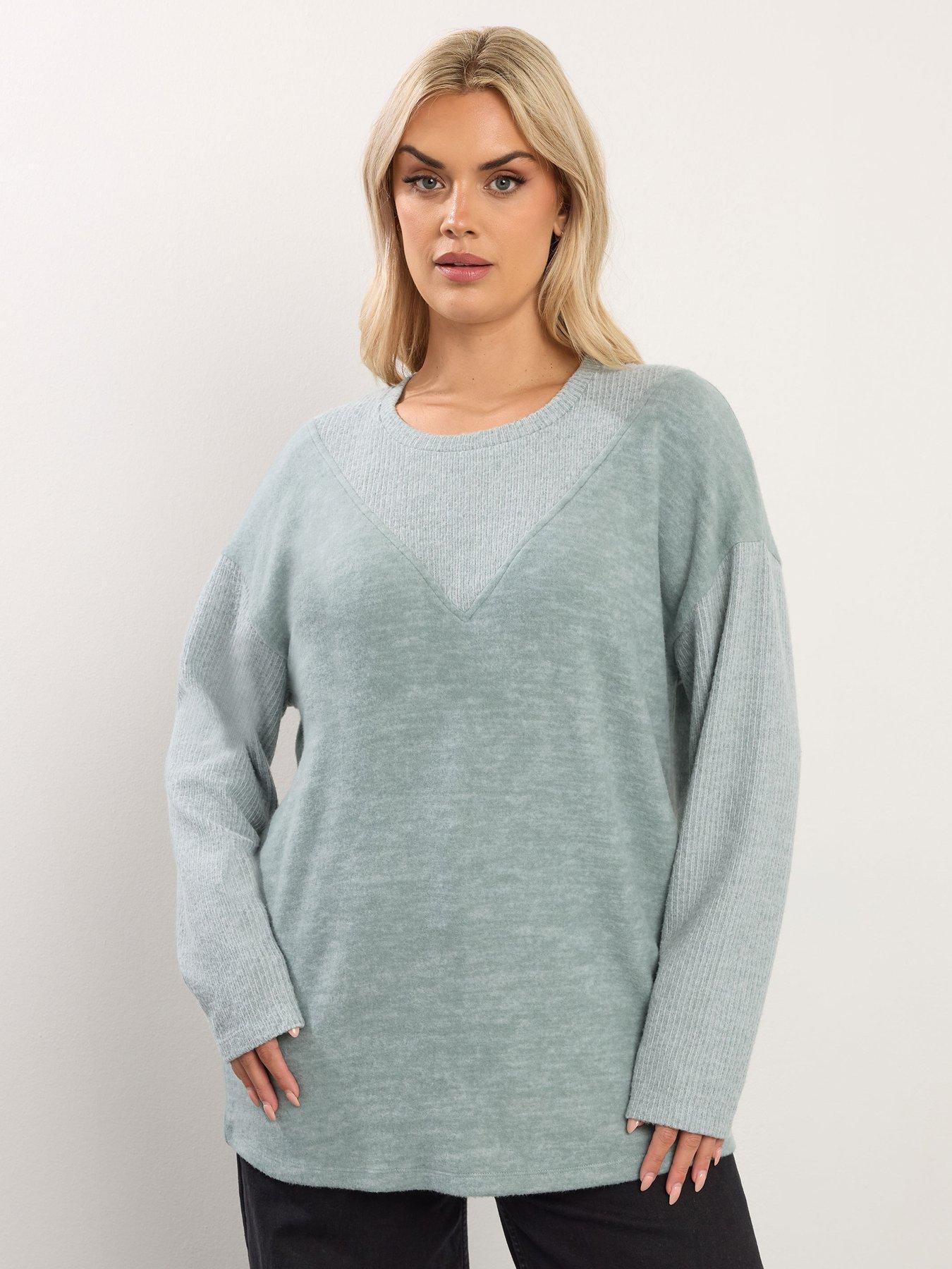 Yours Curve Ribbed Jumper - Green