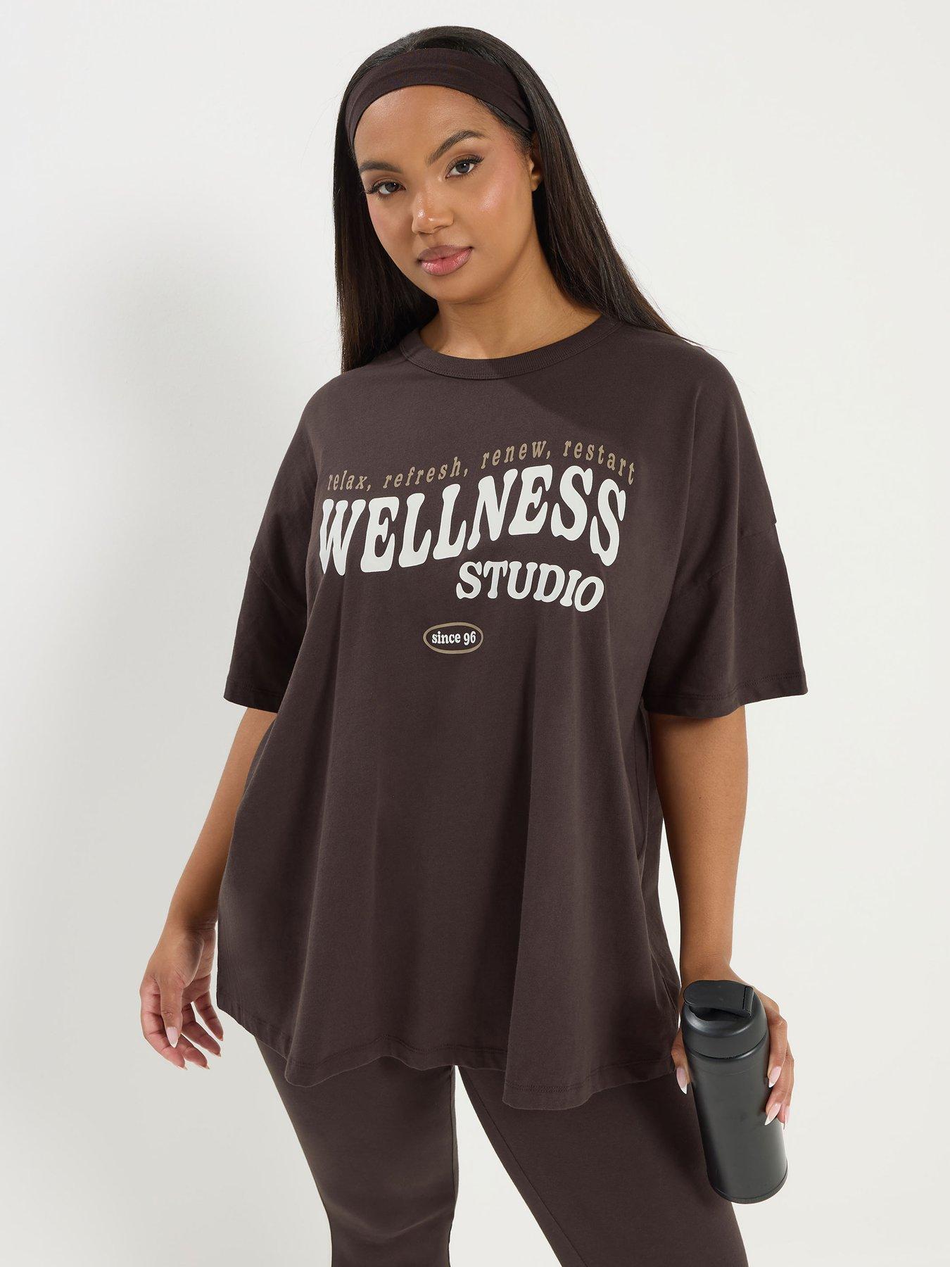 Yours Curve Wellness Studio Active T-Shirt - Brown