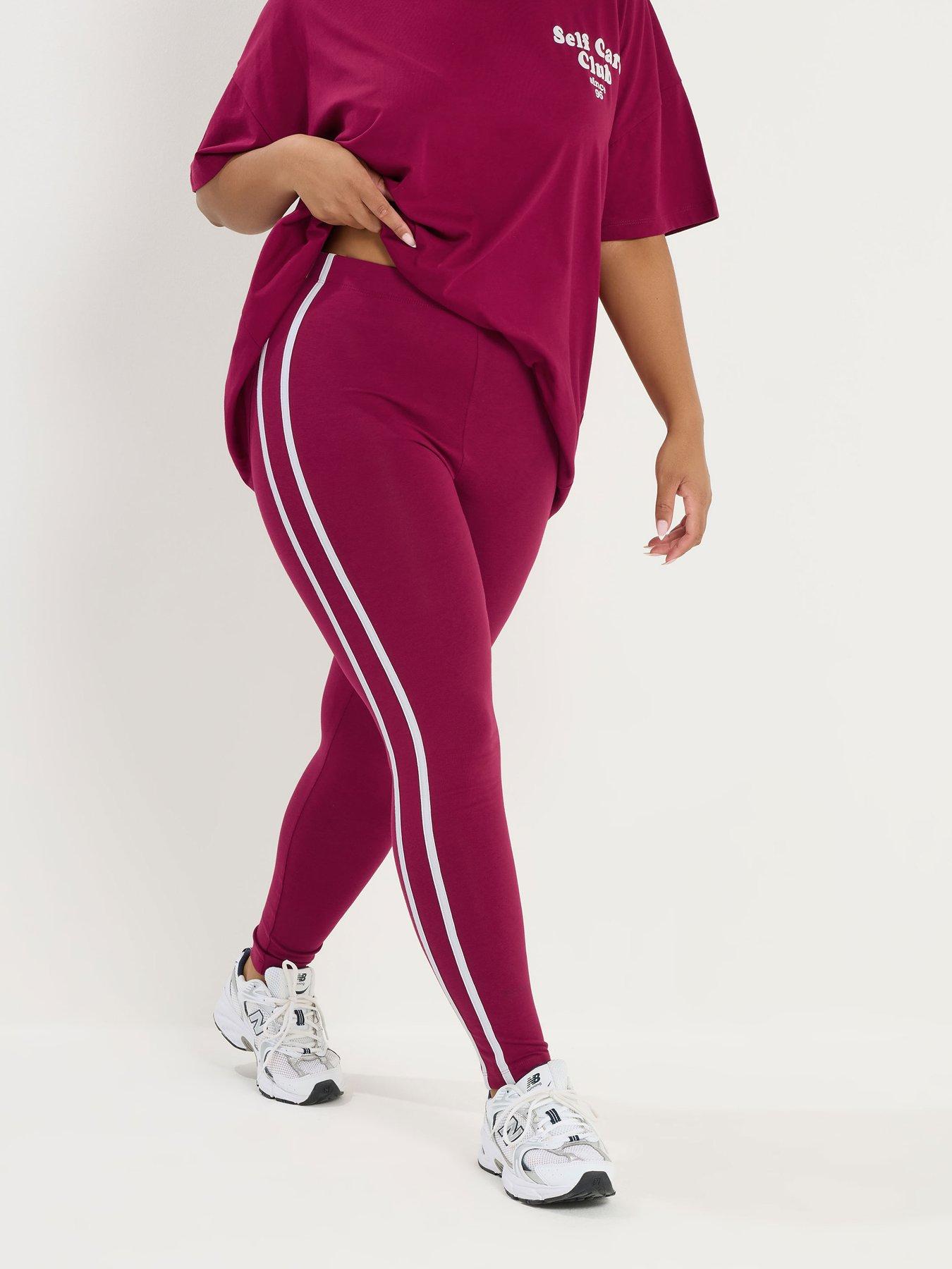 Yours Curve Side Stripe Active Legging - Red