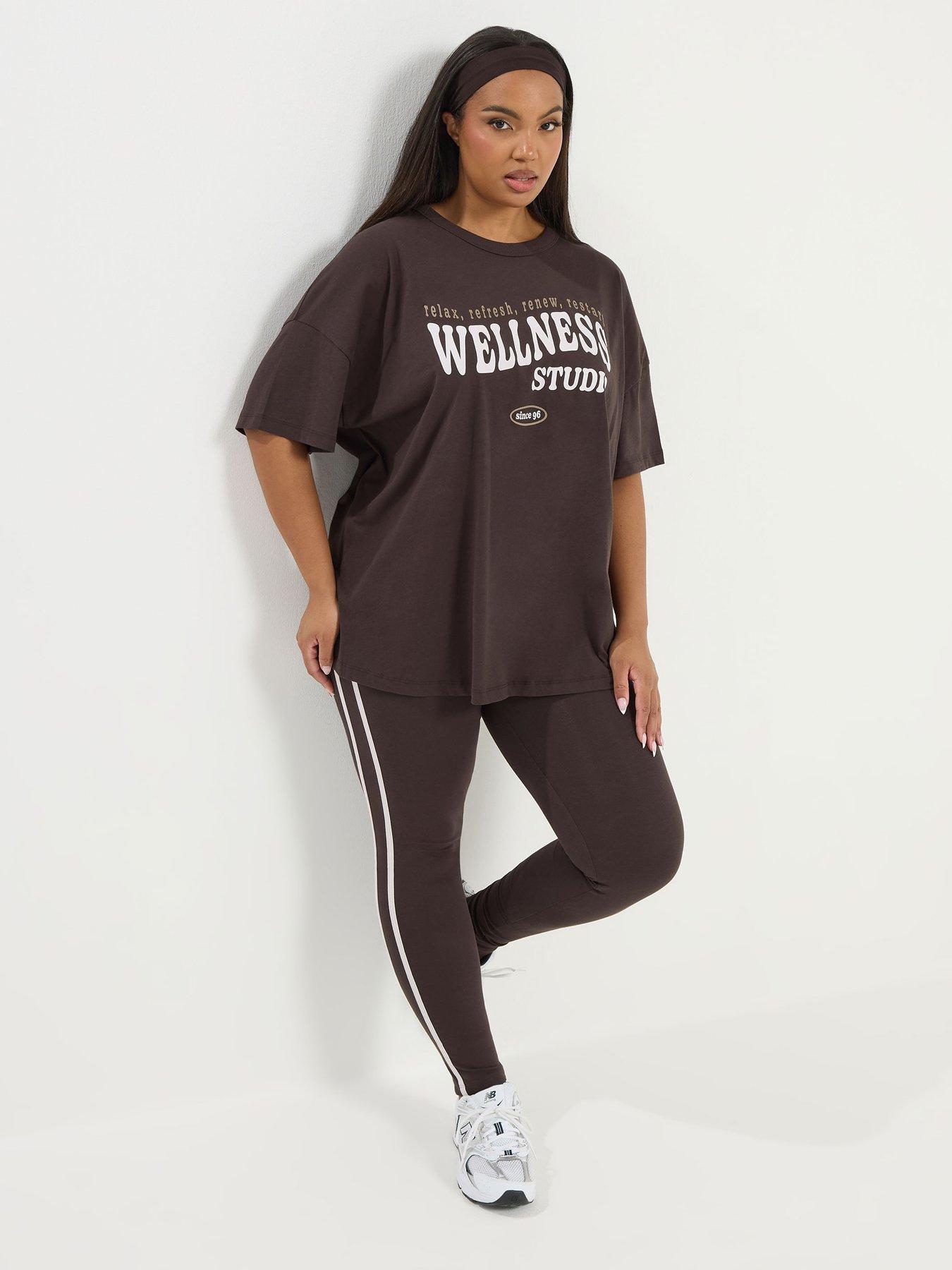 Yours Curve Side Stripe Active Legging - Brown