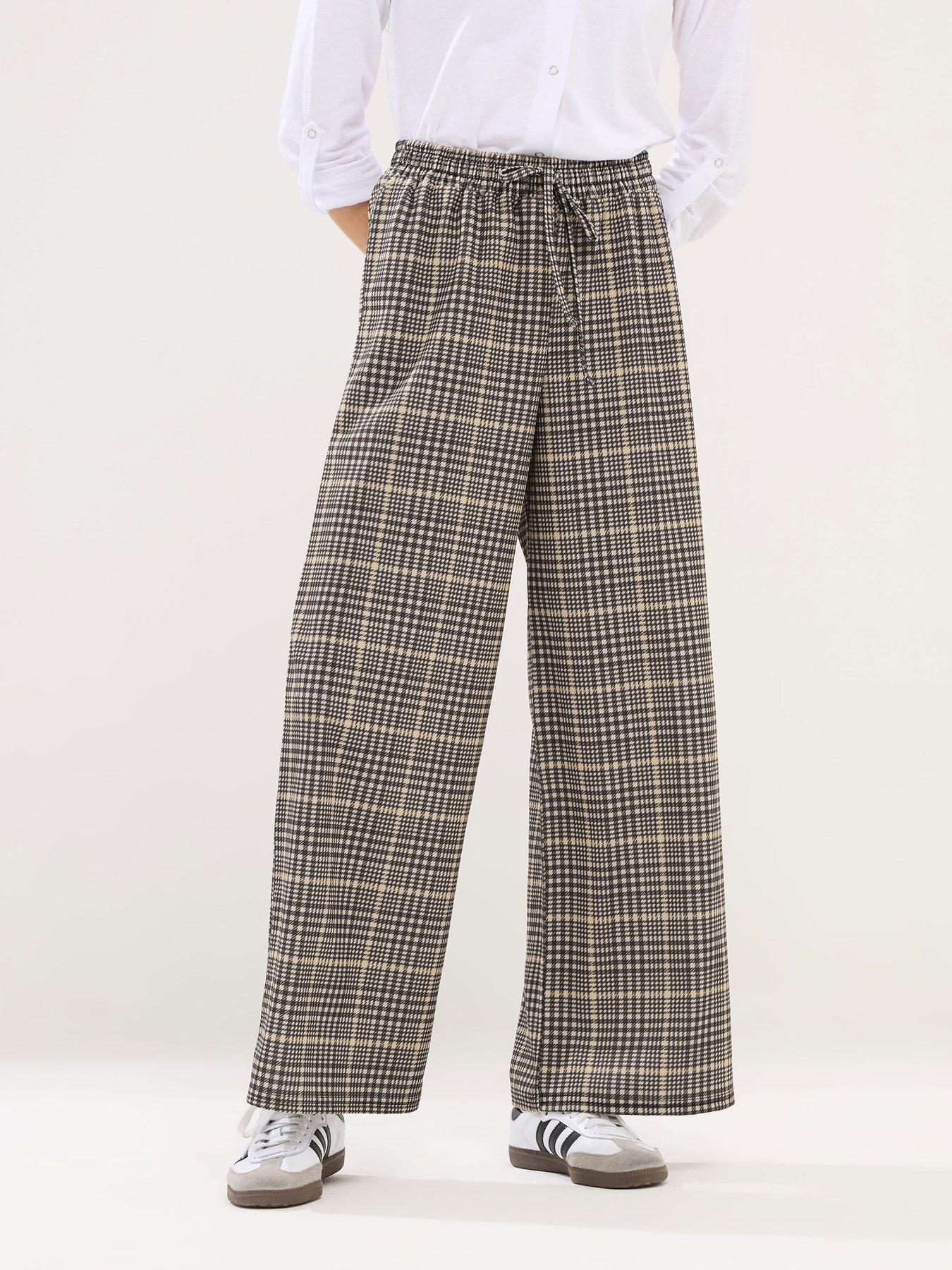 PixieGirl Petite Check Scuba Wide Leg Trouser - Brown
