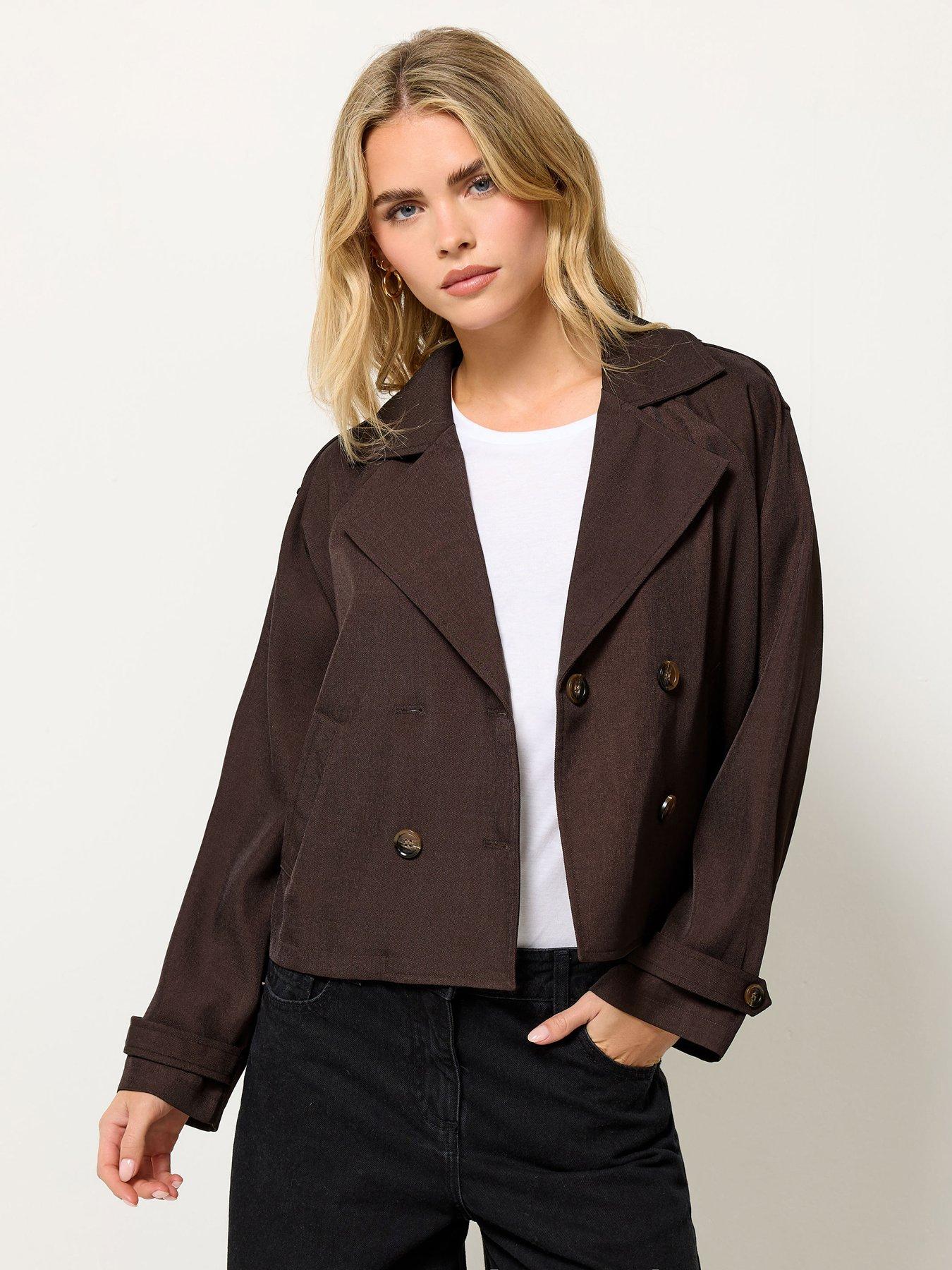 PixieGirl Petite Cropped Trench Coat - Brown