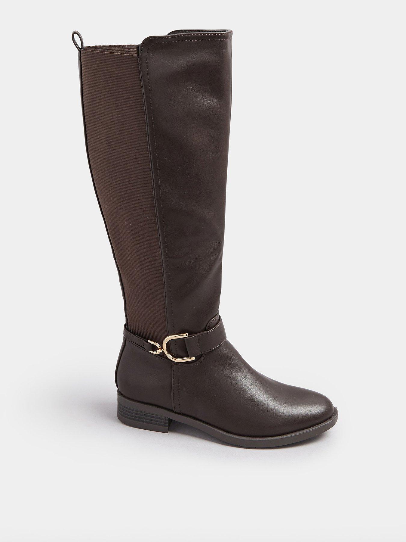 Yours Standard Fit Stretch Calf Riding Boot - Brown