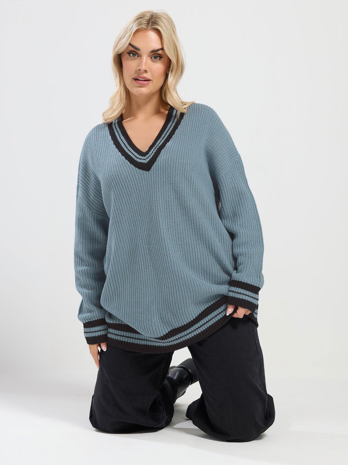 Yours Curve Tennis Jumper - Blue