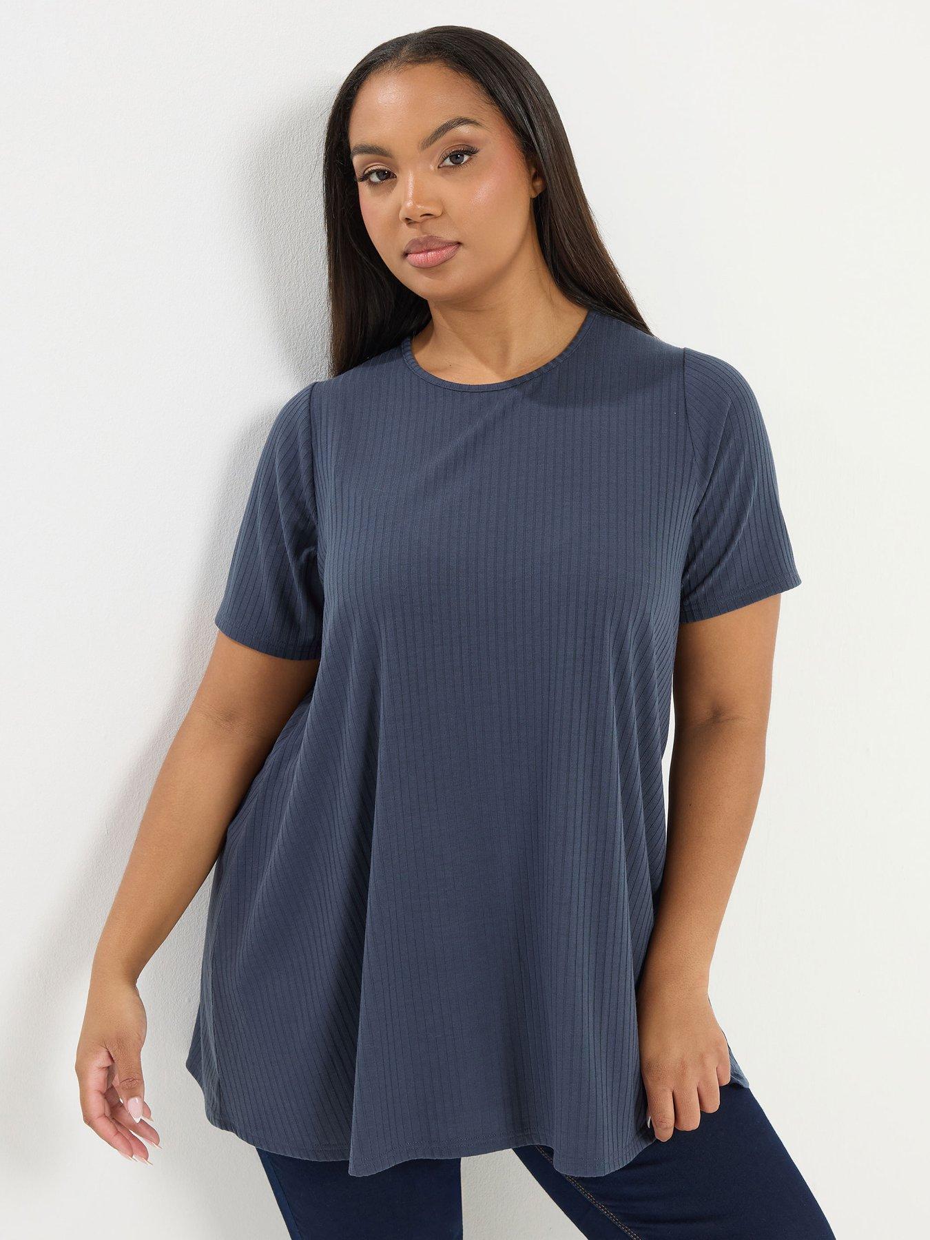 Yours Curve Rib Swing Top - Grey