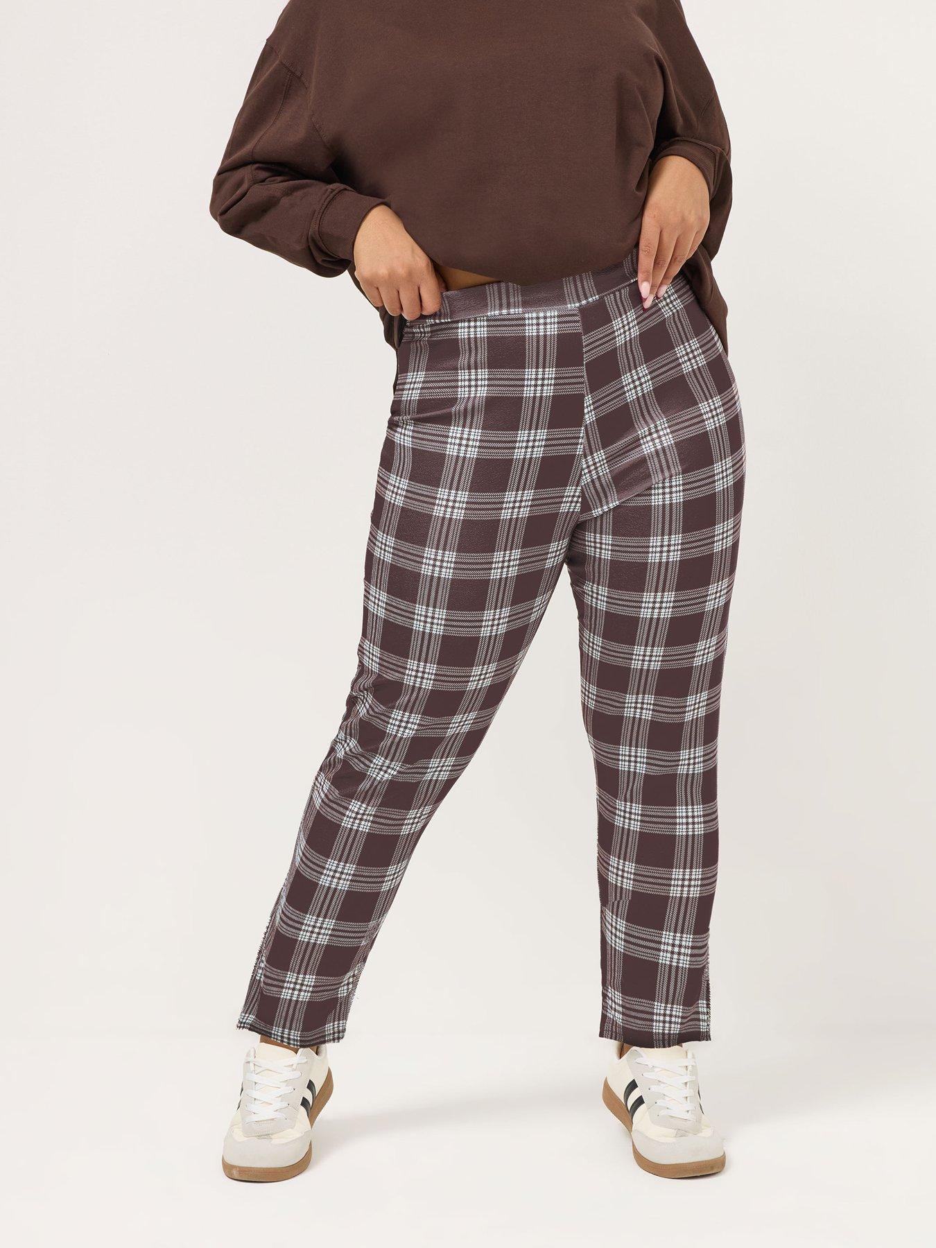 Yours Curve Knitted Crepe Check Tapered Trouser