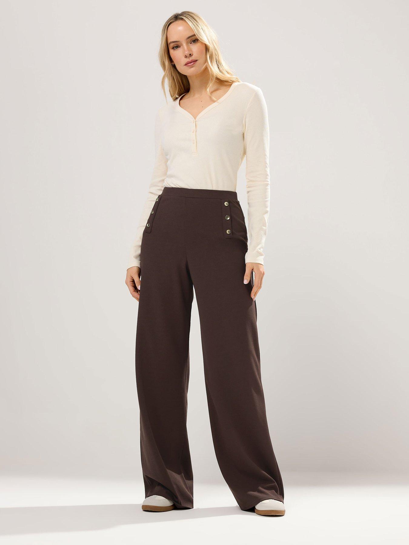 Long Tall Sally Military Button Trouser 36" - Brown