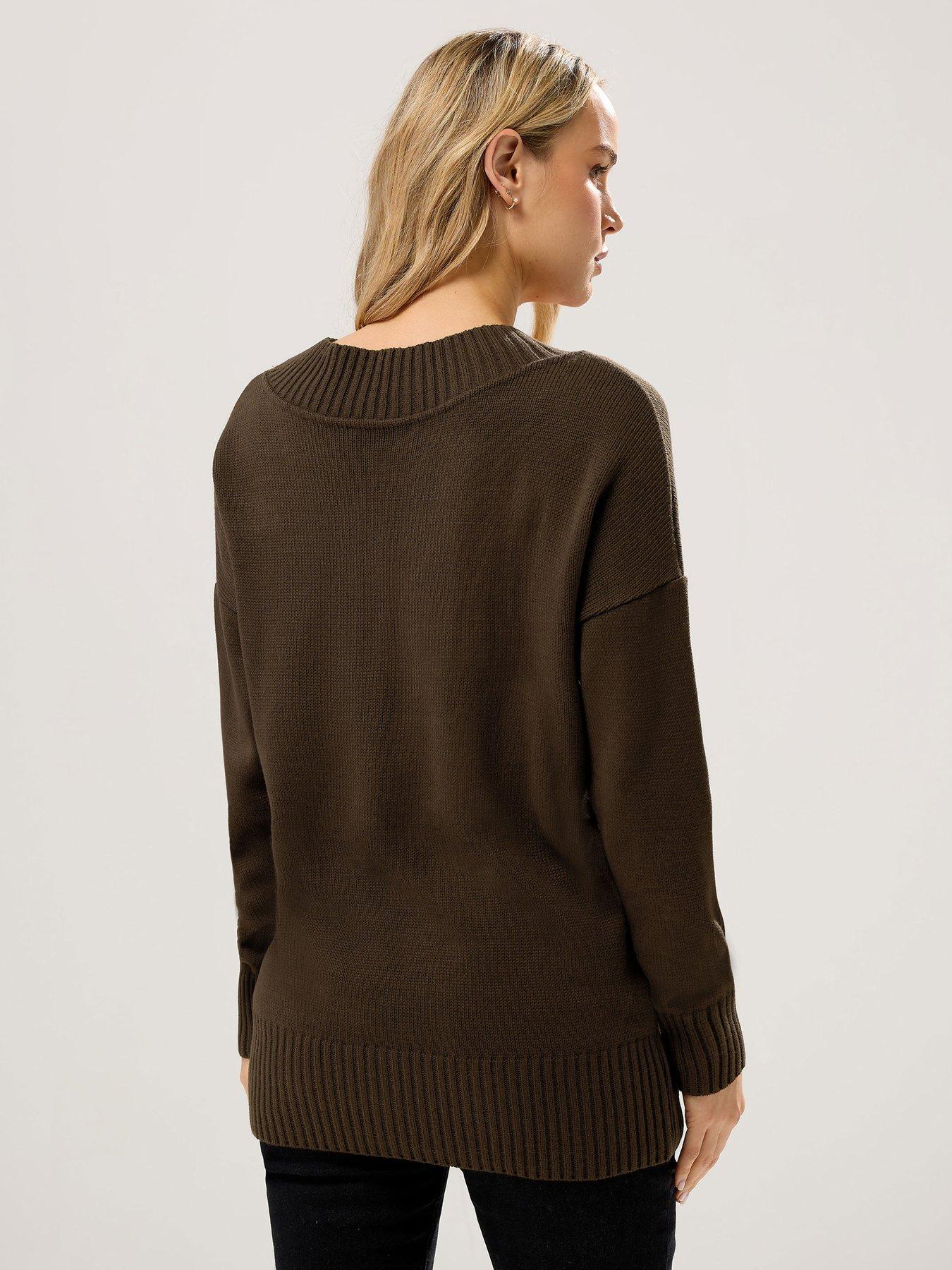 Image 2 of 4 of Long Tall Sally V Neck Jumper - Brown