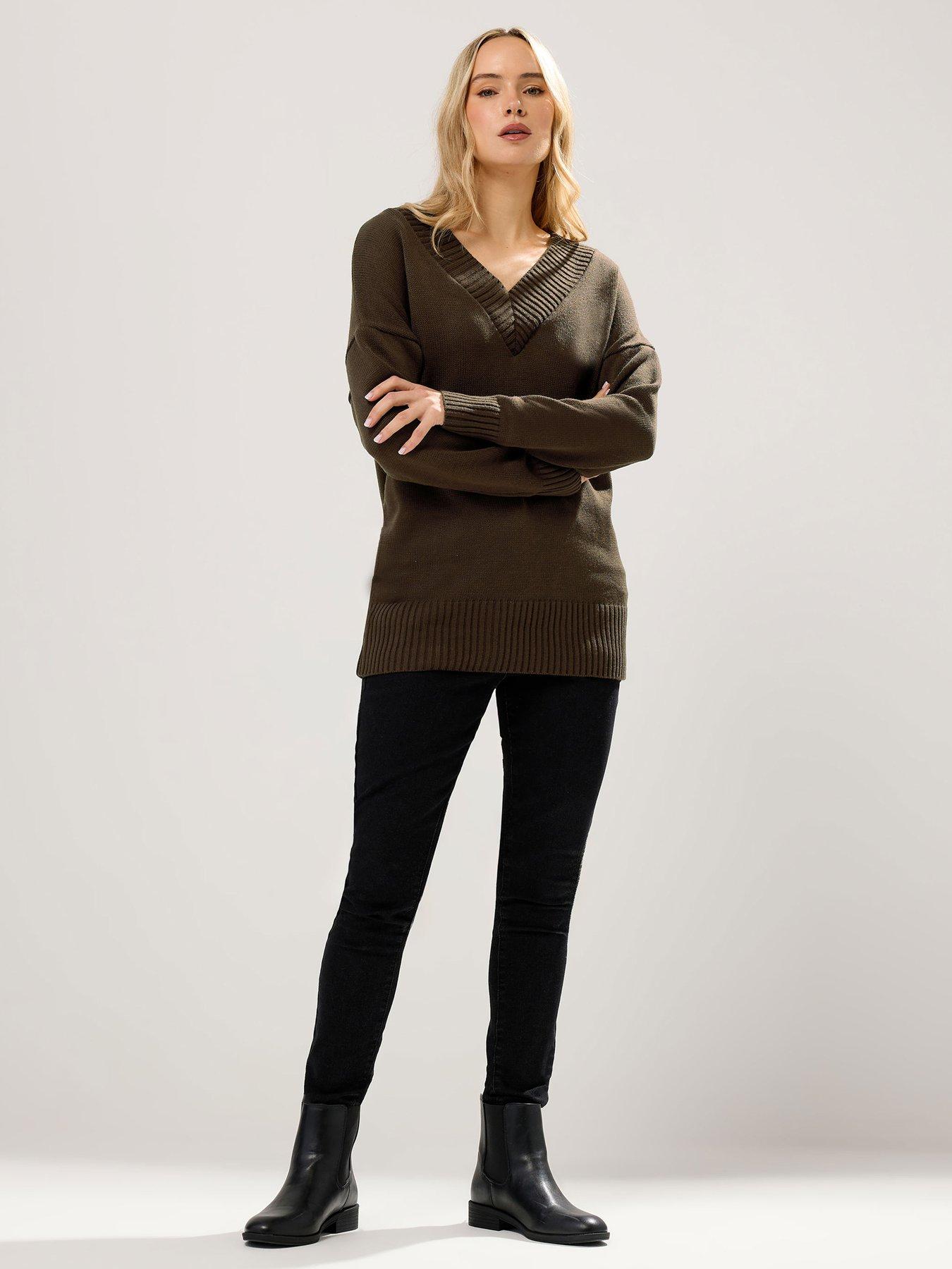 Image 3 of 4 of Long Tall Sally V Neck Jumper - Brown