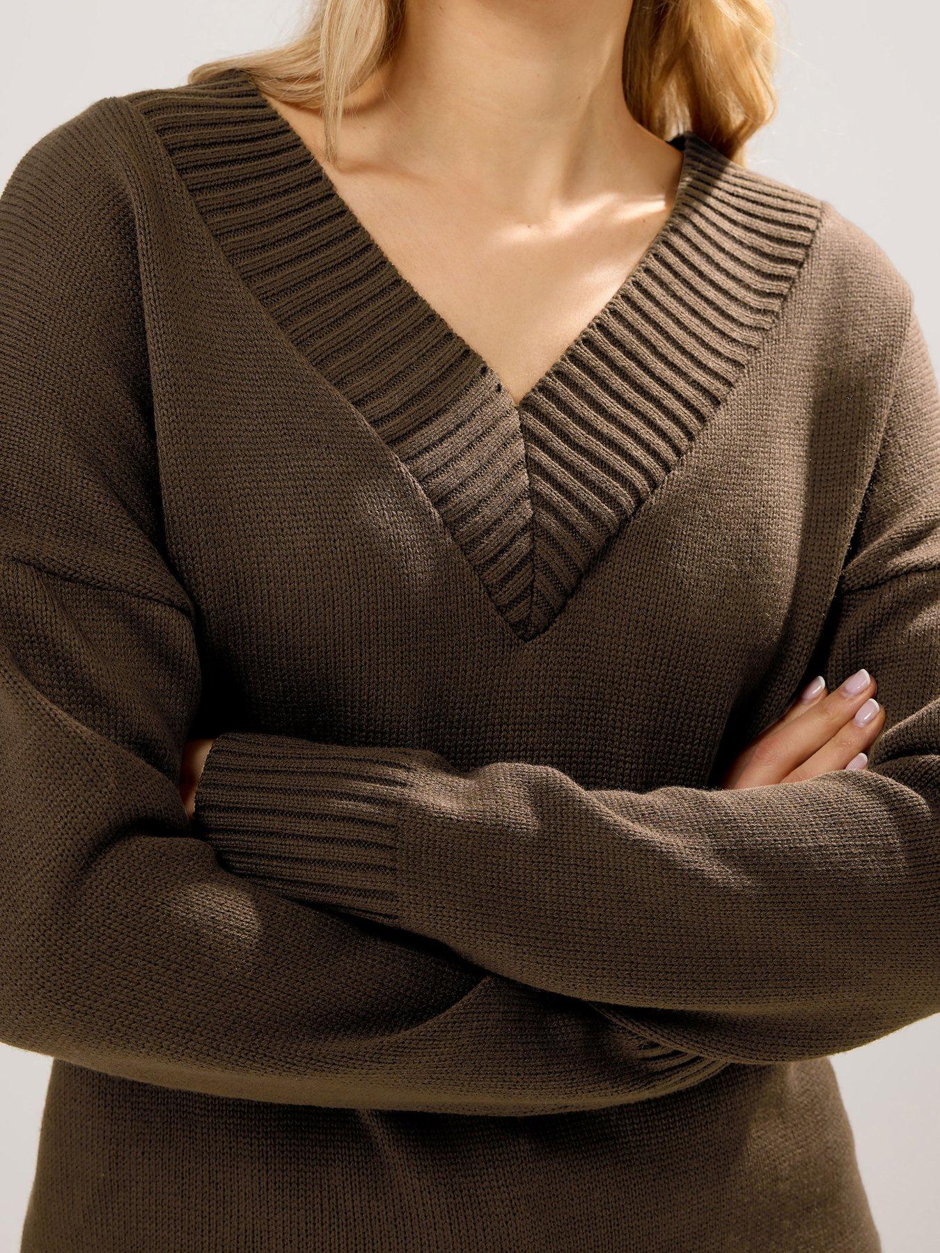 Image 4 of 4 of Long Tall Sally V Neck Jumper - Brown