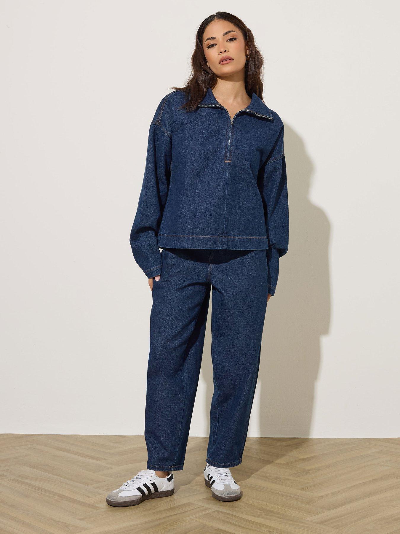 Image 3 of 6 of PixieGirl Petite Quarter Zip Denim Top