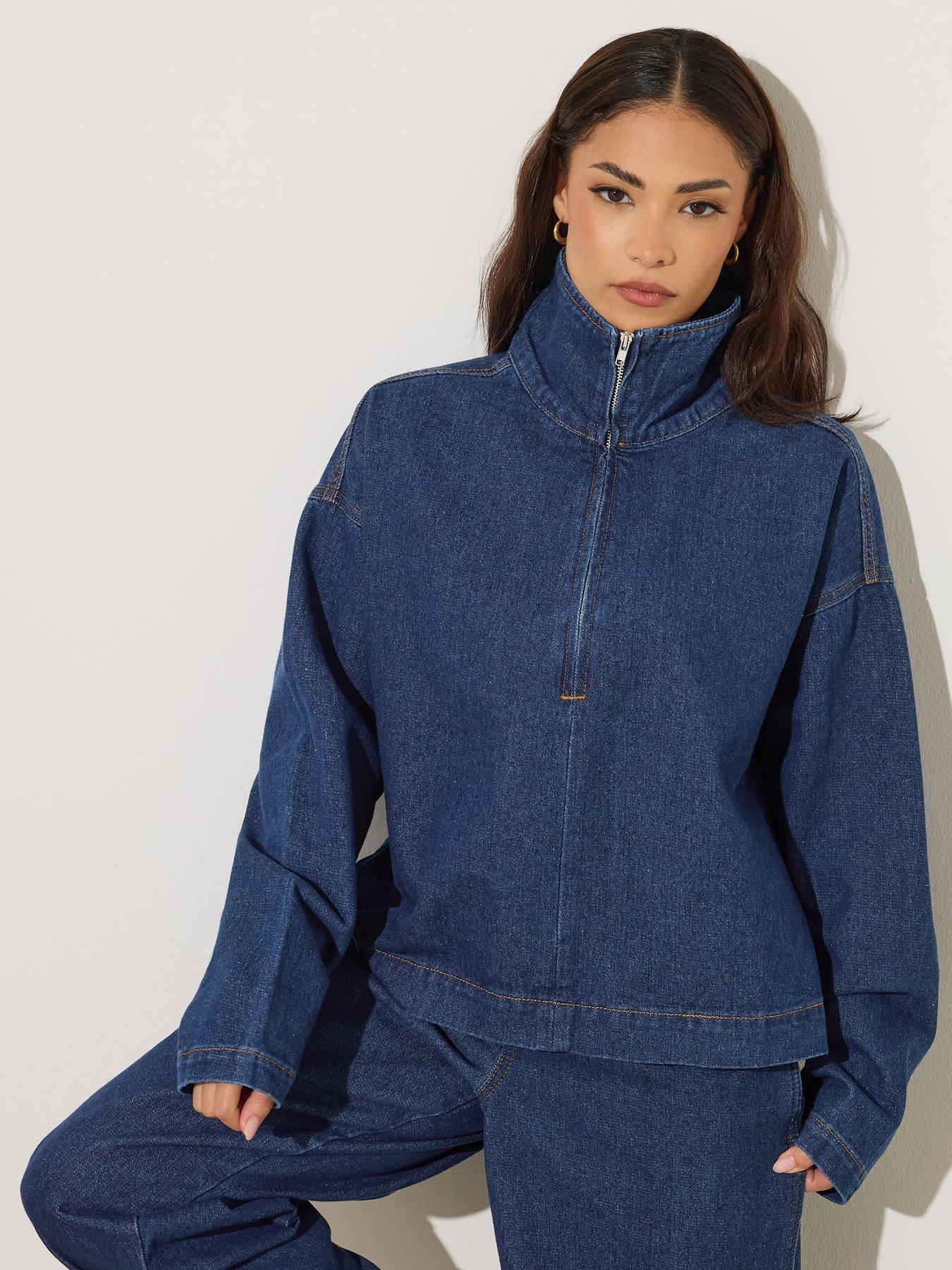 Image 4 of 6 of PixieGirl Petite Quarter Zip Denim Top