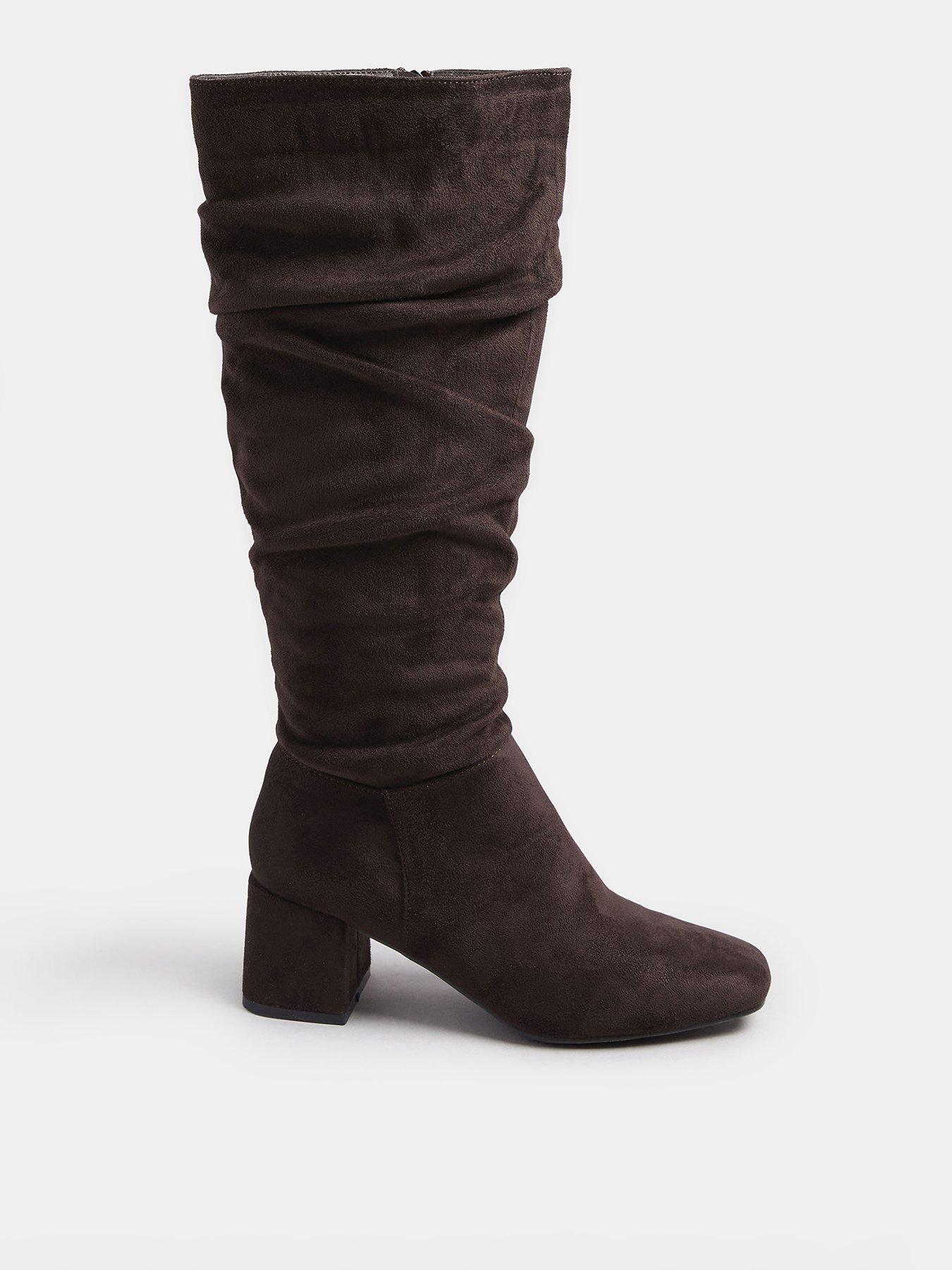 Yours Standard Fit Ruched Knee High Boot - Brown
